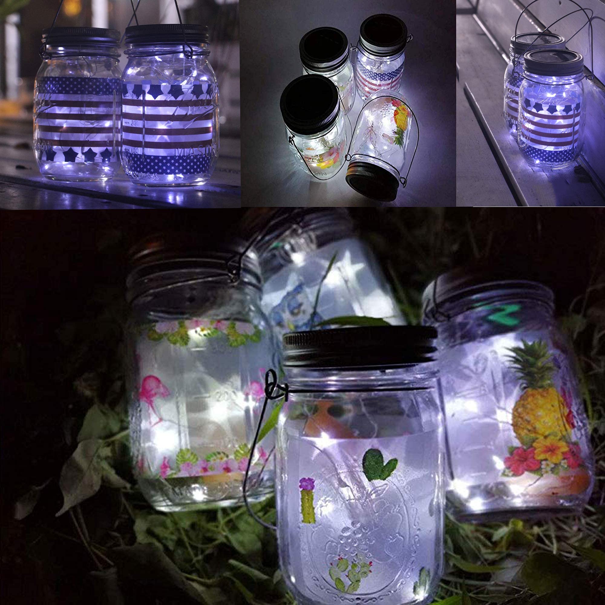 Upgraded Solar Mason Jar Lid Lights - 10 Pack 30 LED Fairy Star Firefly String Lights with Hangers | Waterproof Outdoor Decoration for Wedding, Patio, Garden Party, Camping & Backyard Decor (No Jars Included)