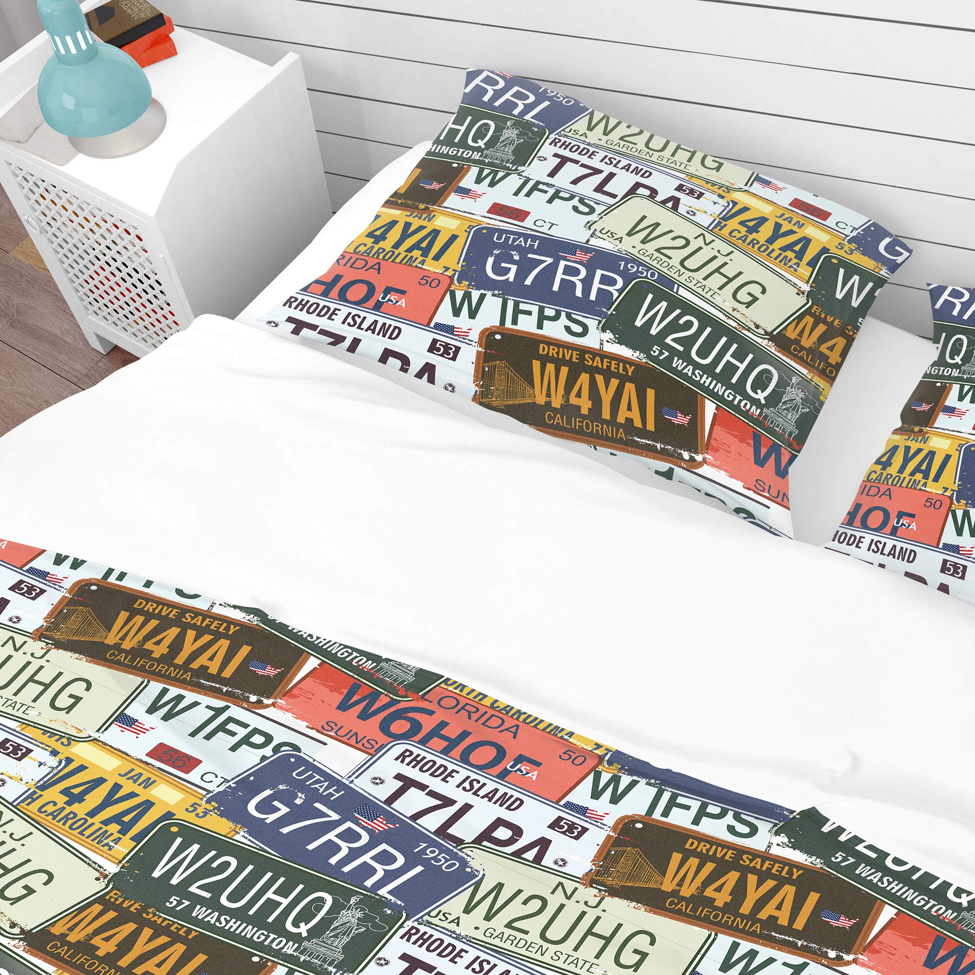 California License Plate Duvet Cover Set - Modern & Contemporary Bedding - Perfect for College Dorms, Teen Rooms & Car Enthusiasts