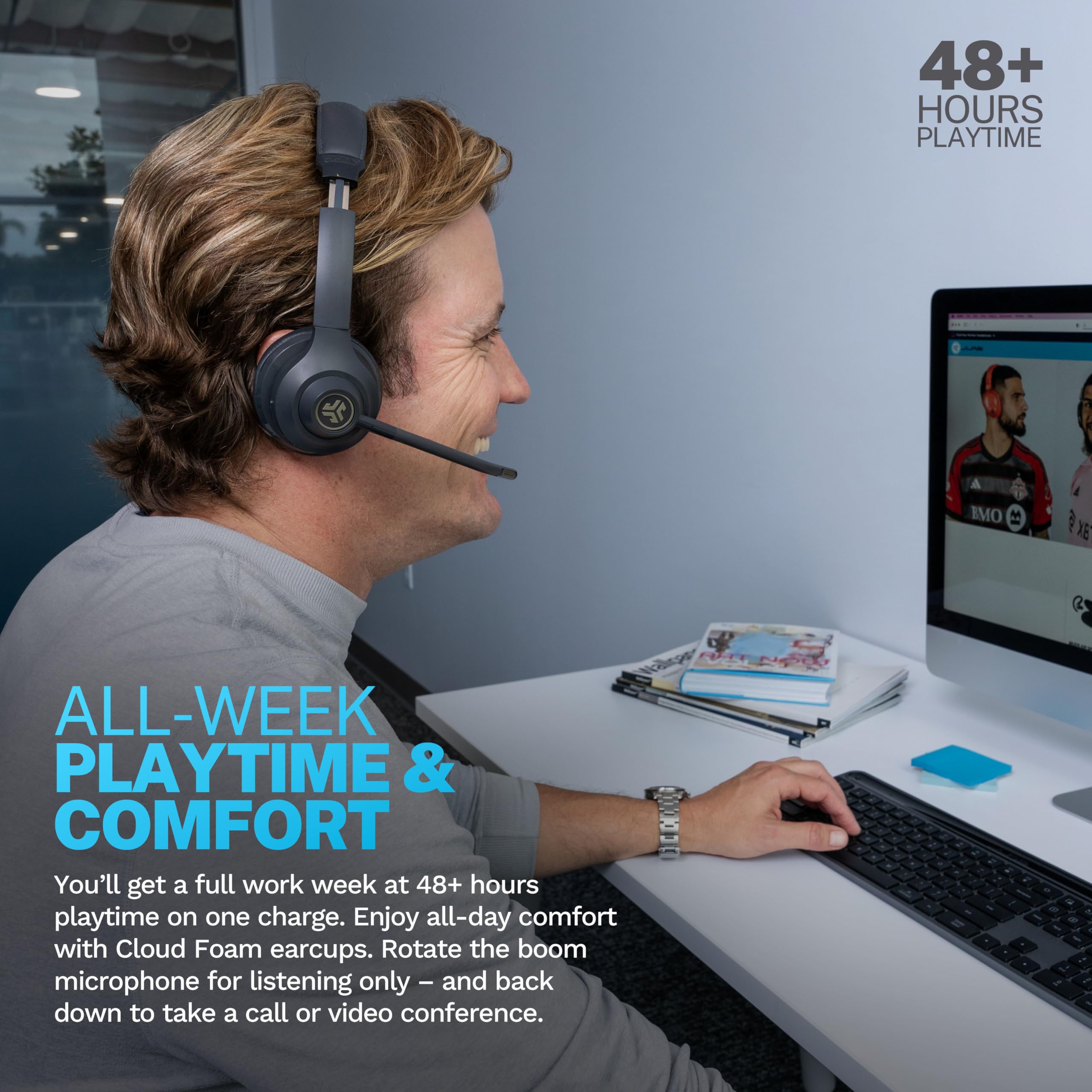 JLab Go Work Gen 2 Wireless Headphones with Mic - 55+ Hours Playtime, Bluetooth 5.0 for PC/Laptop/Mobile, Multipoint Connectivity, USB Dongle Option - Perfect for Remote Work, Video Calls & Online Meetings