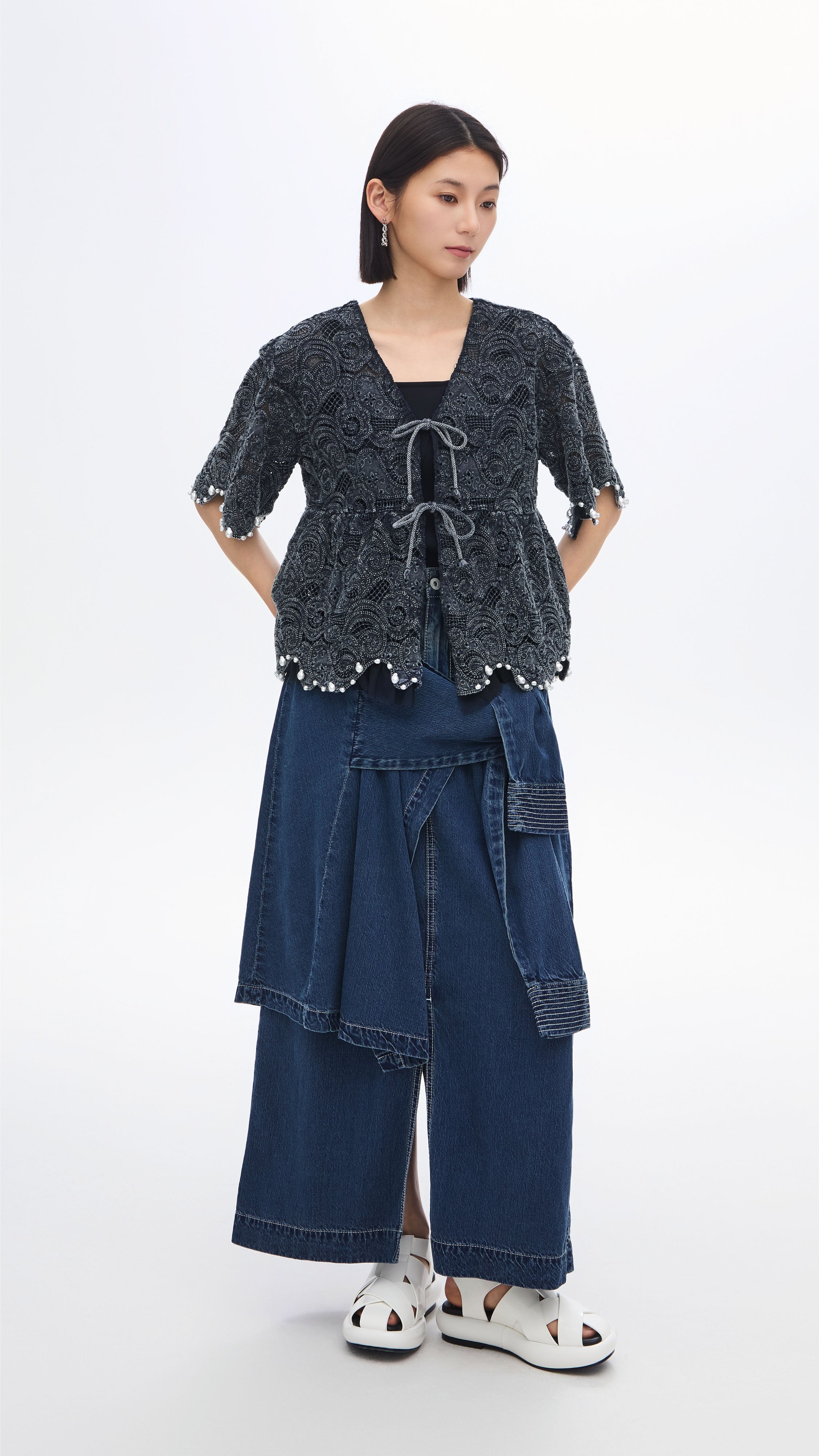 Vintage Rebuilt Denim Skirt for Women - Distressed High Waisted A-Line Denim Skirt with Pockets | Perfect for Casual Outfits, Street Style & Boho Fashion
