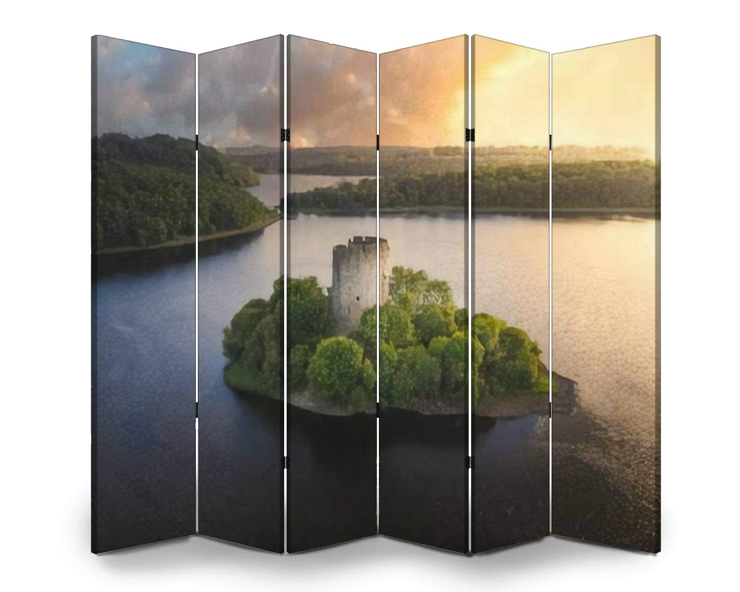 Wooden Room Divider with Ireland Sunset Print - 6-Panel Folding Privacy Screen, Dual-Sided Canvas Partition for Home & Office - Perfect for Living Room, Bedroom, and Studio Space