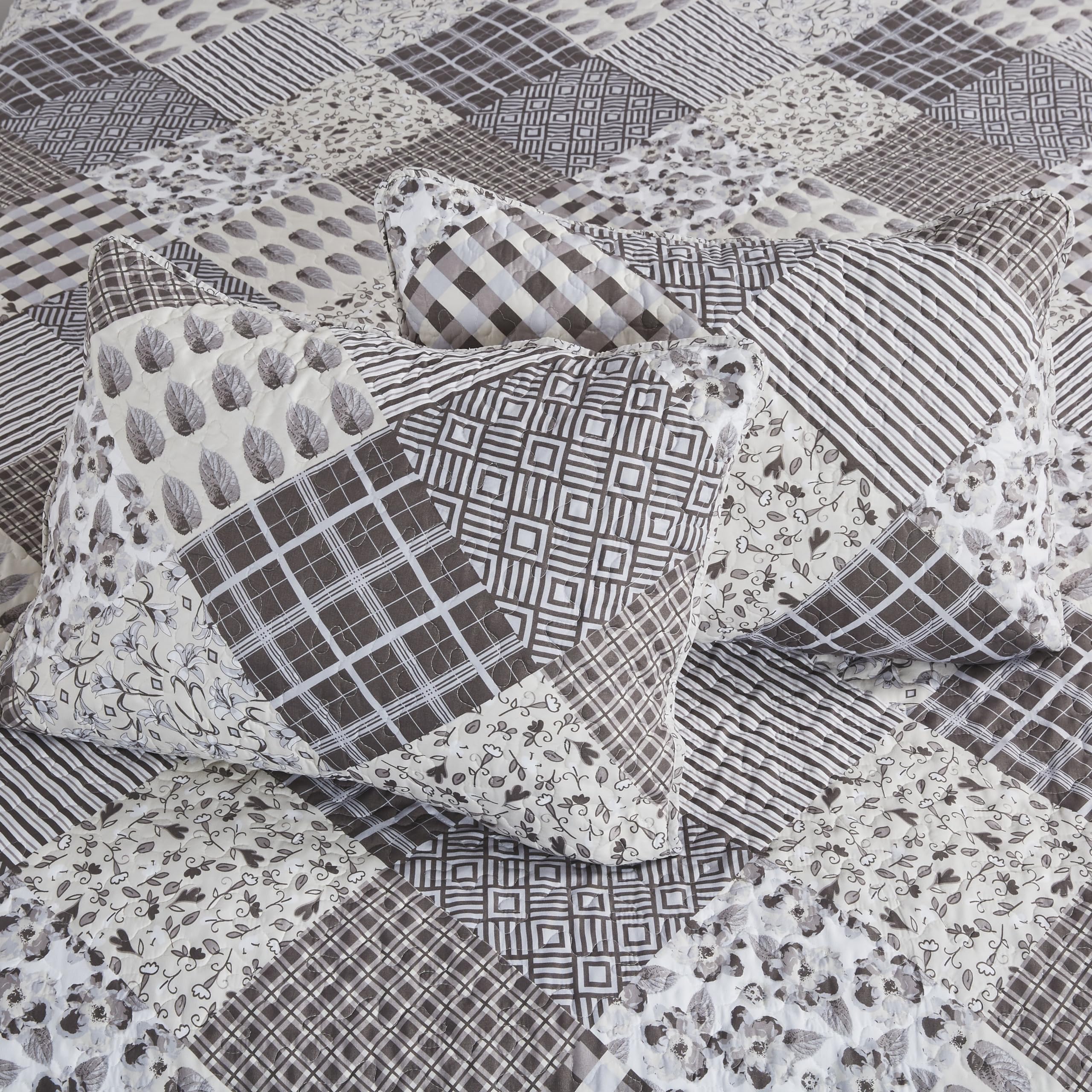 Virah Bella Reversible Quilt Bedding Set - Full/Queen Size Lightweight Printed Quilt with 2 Pillow Shams | Phyllis Dobbs Charming Grays Contemporary Design | Cozy & Stylish Bedroom Decor for Modern Homes
