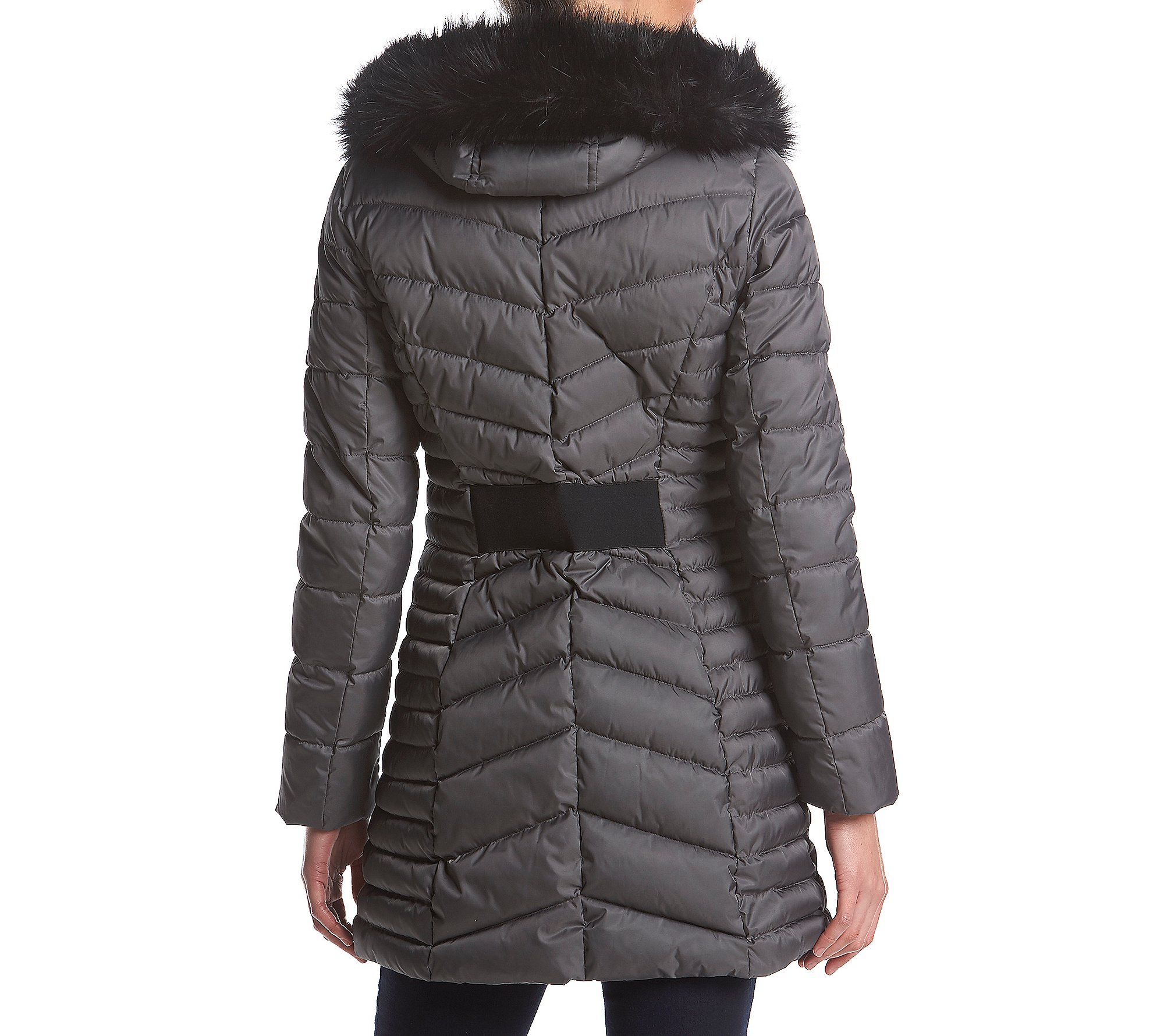 Women's Faux Fur Trim Puffer Coat for Winter - Steel Gray Medium Size | Warm & Stylish Outerwear for Cold Weather, Travel & Everyday Wear