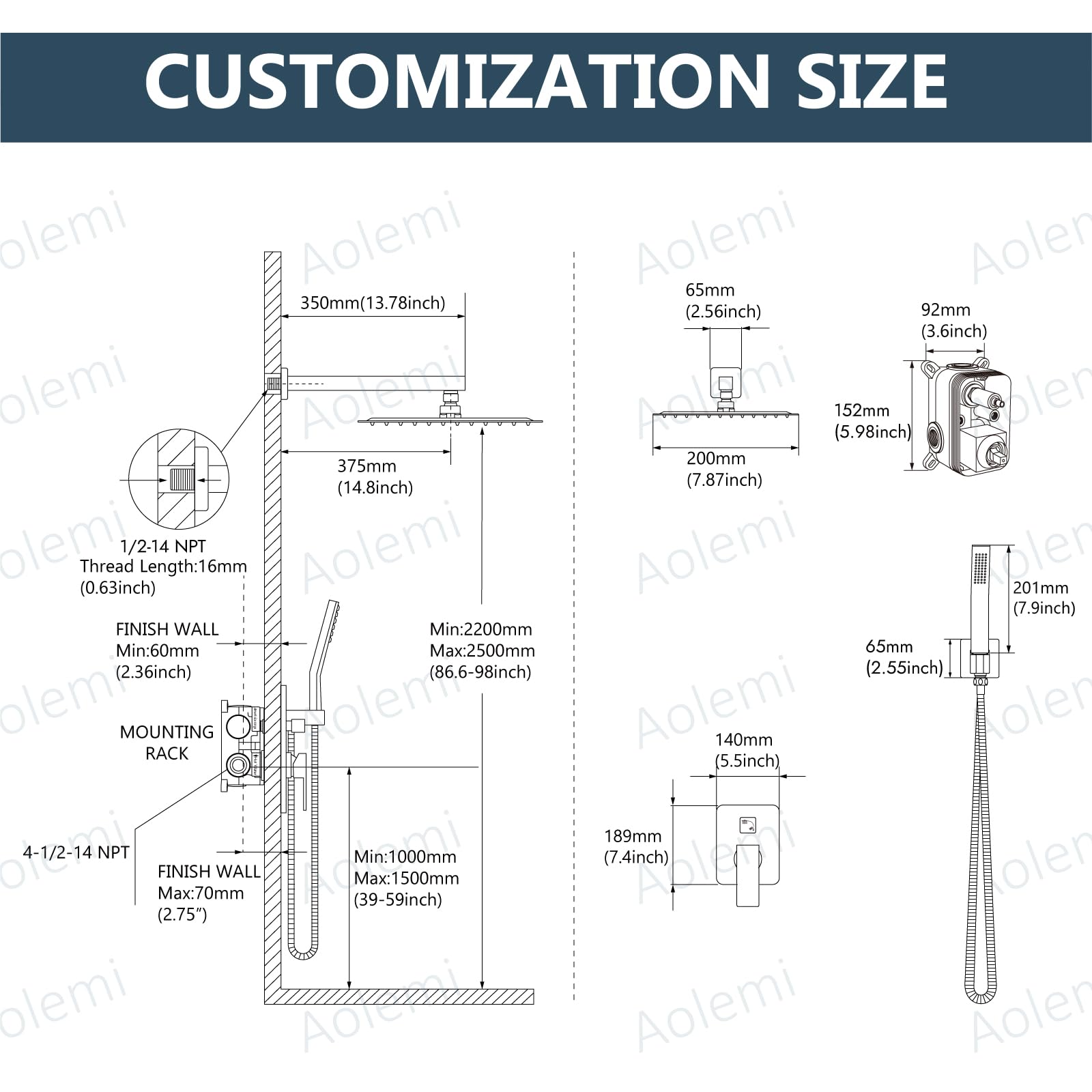 Aolemi Matte Black 8 Inch Wall Mount Shower Faucet Set - Rain Shower System with Handheld Spray, Rough-in Valve & Shower Trim Kit - Perfect for Modern Bathroom Renovation & Spa-Like Shower Experience