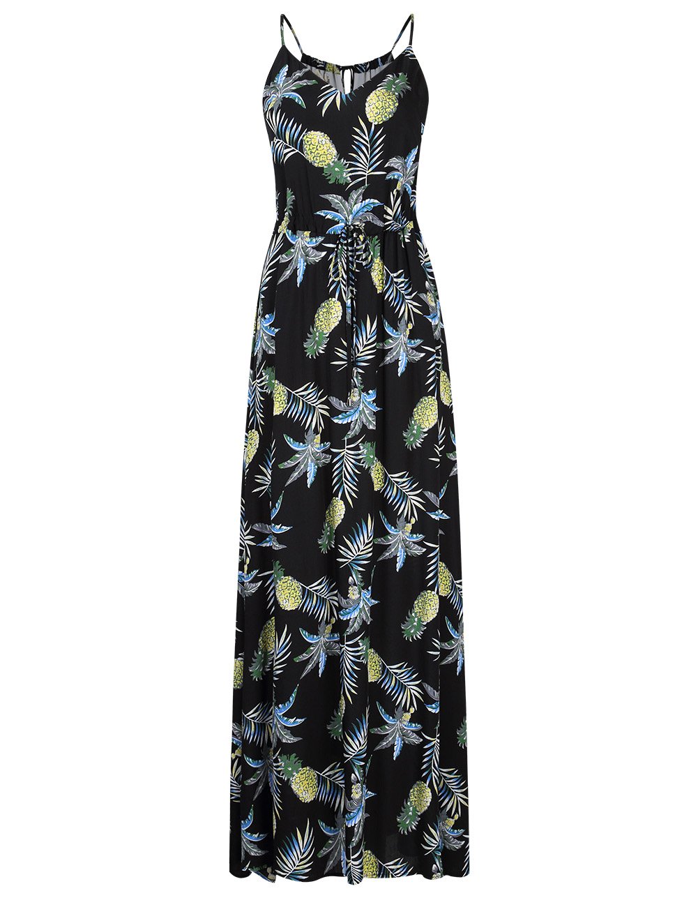 Women's Floral Maxi Dress with V-Neck & Adjustable Straps - Hawaiian Beach Dress for Summer Vacation, Pool Party & Casual Outings