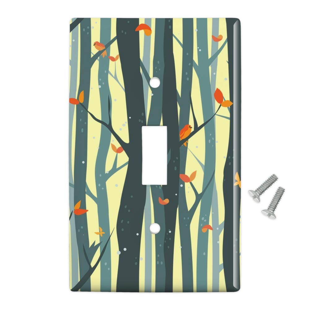 Forest Tree Pattern with Birds & Butterflies Plastic Wall Decor Light Switch Plate Cover - Nature-Inspired Home Decor for Living Room, Bedroom, Nursery