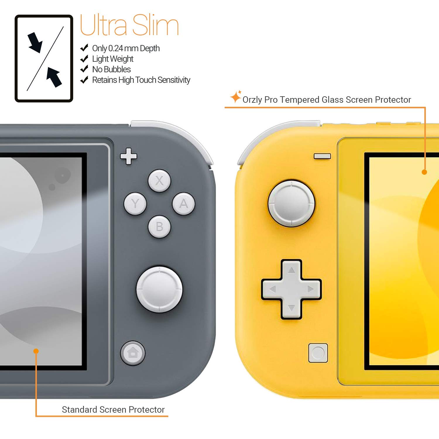 Orzly Tempered Glass Screen Protector for Nintendo Switch Lite (2019 Model) - 4 Pack Anti-Scratch, Bubble-Free, Easy Installation - Perfect for Gaming Protection & Travel Use