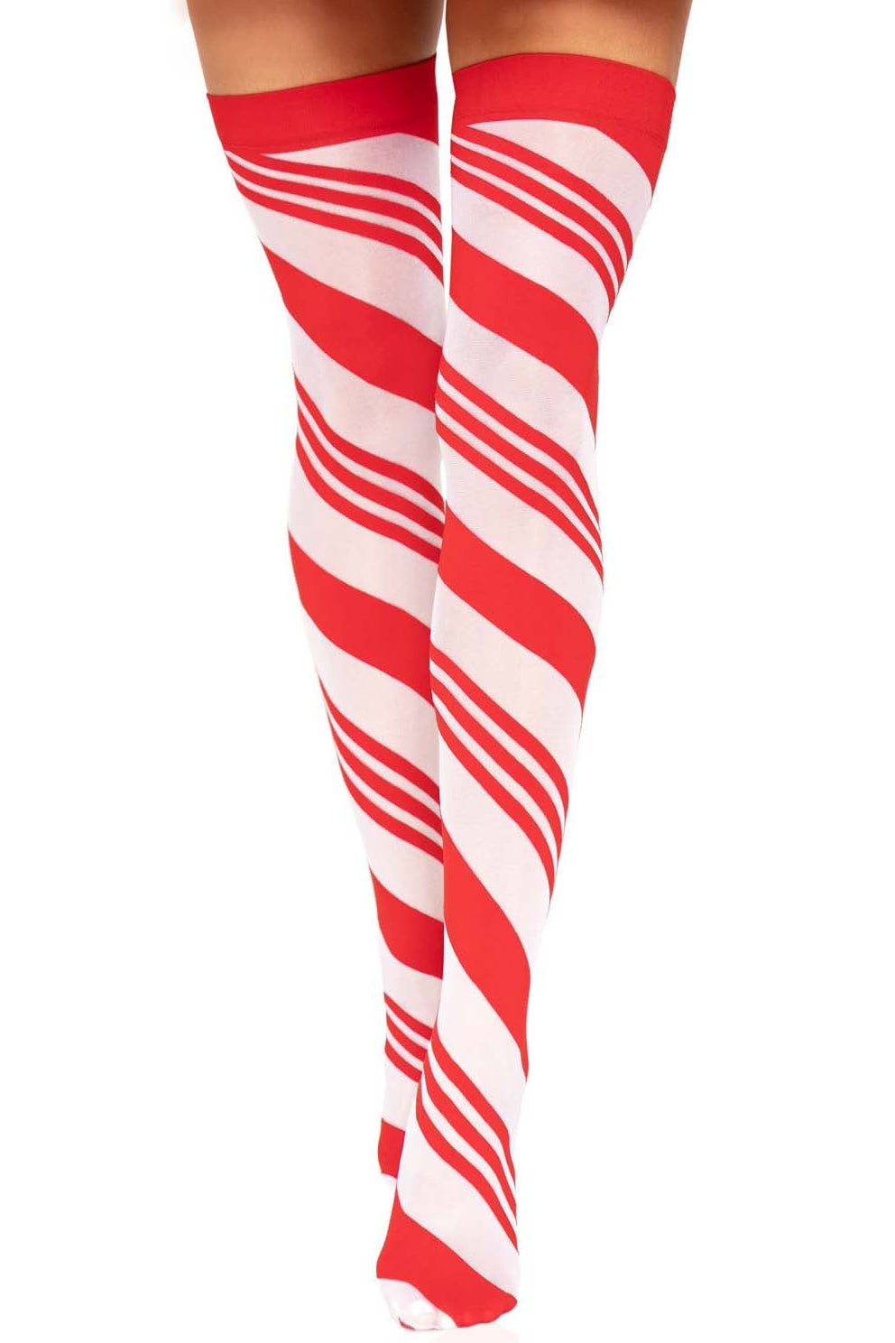 Festive Candy Cane Striped Thigh High Stockings - Christmas Holiday Socks for Women, Perfect for Xmas Parties & Winter Fashion Outfits