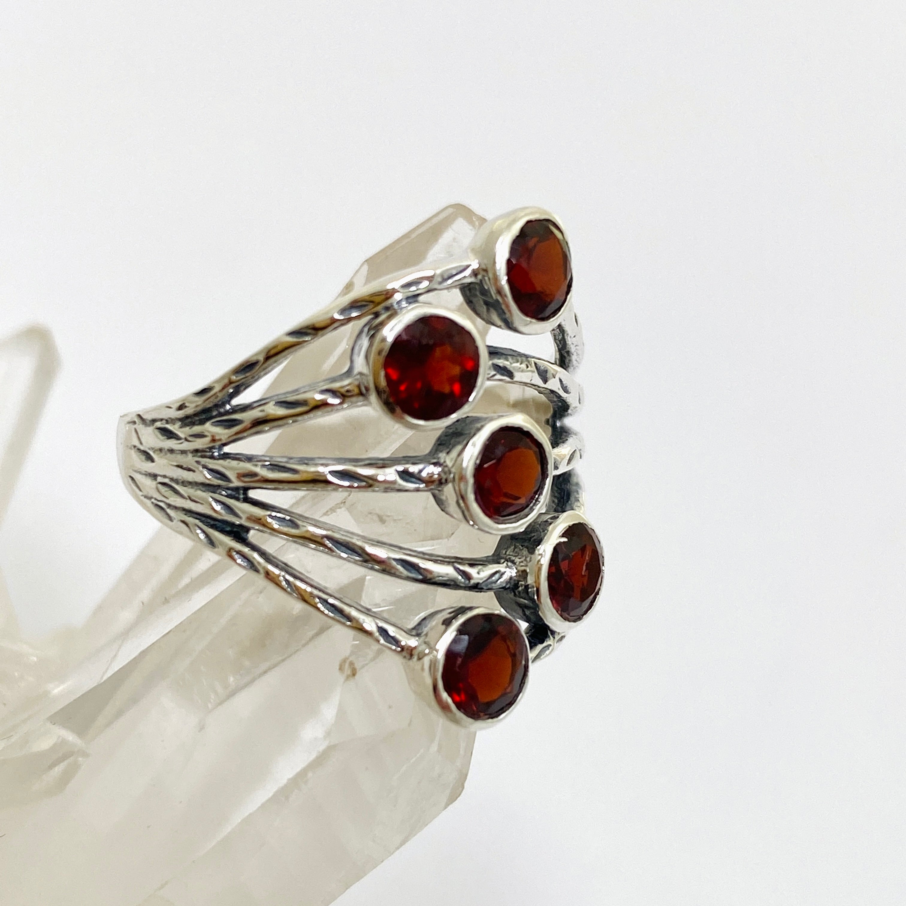 Garnet Multi-Stone Faceted Gemstone Ring R3875 - Elegant Jewelry for Women, Perfect for Weddings, Parties & Special Occasions