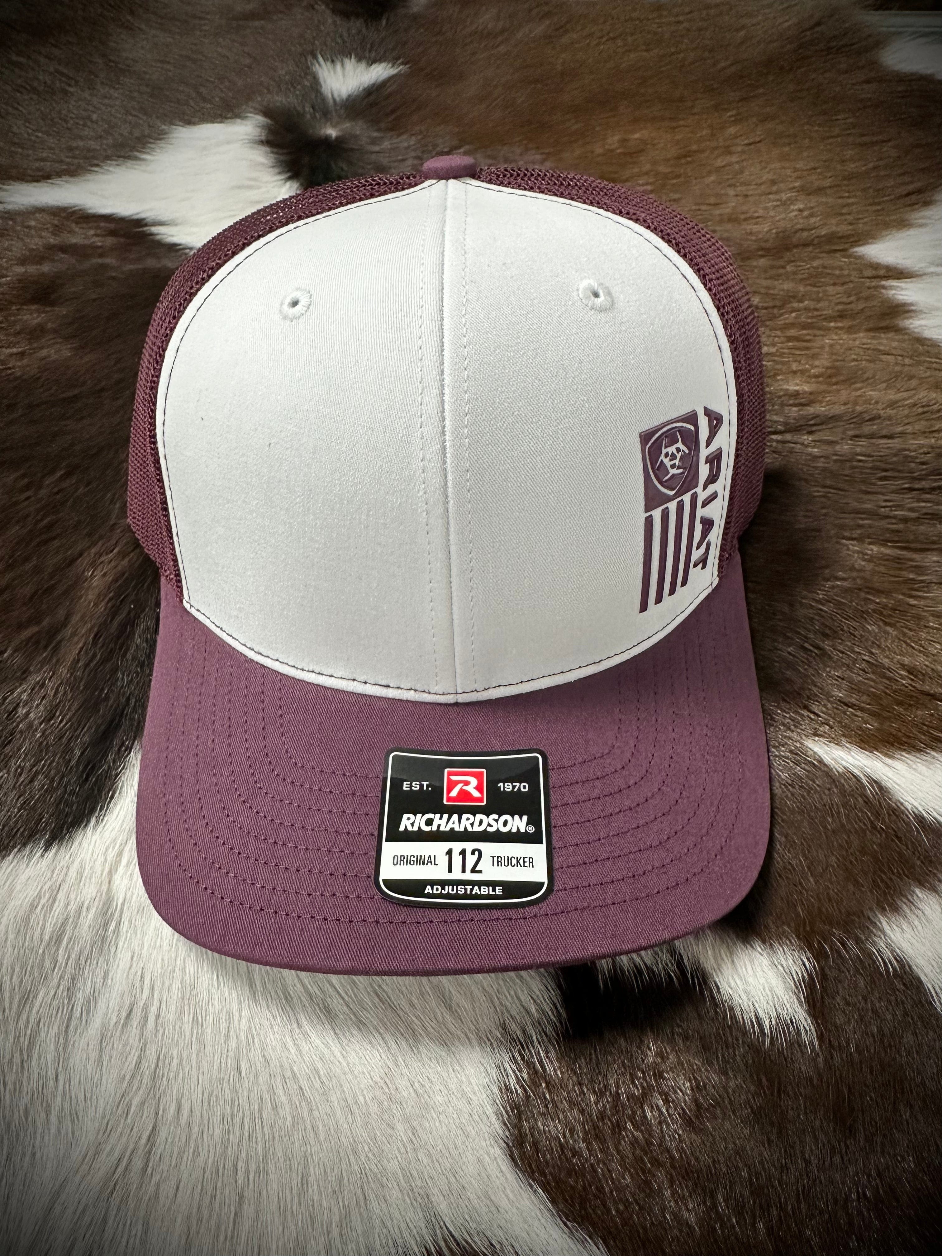 Ariat Flag Hat - Maroon & White Adjustable Baseball Cap for Men & Women - Perfect for Outdoor Activities, Sports, and Casual Wear