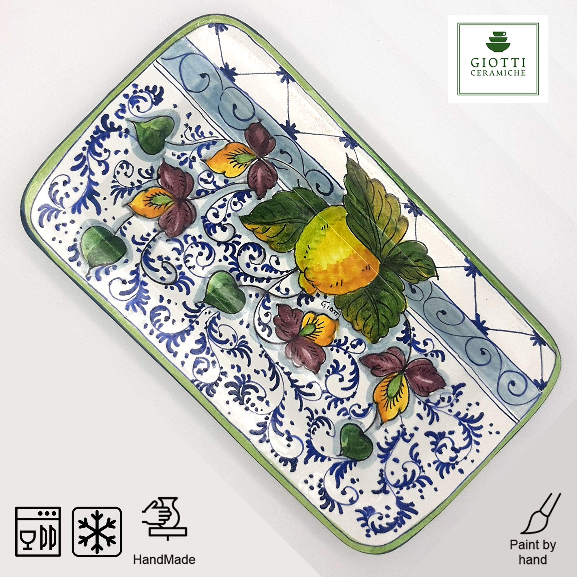 Italian Hand-Painted Ceramic Serving Tray - Large White & Blue Sparkle Lemon Design Tuscan Pottery - Kitchen Dinnerware for Meat, Salad & Appetizers - Made in Italy - Perfect for Entertaining, Dinner Parties & Home Decor