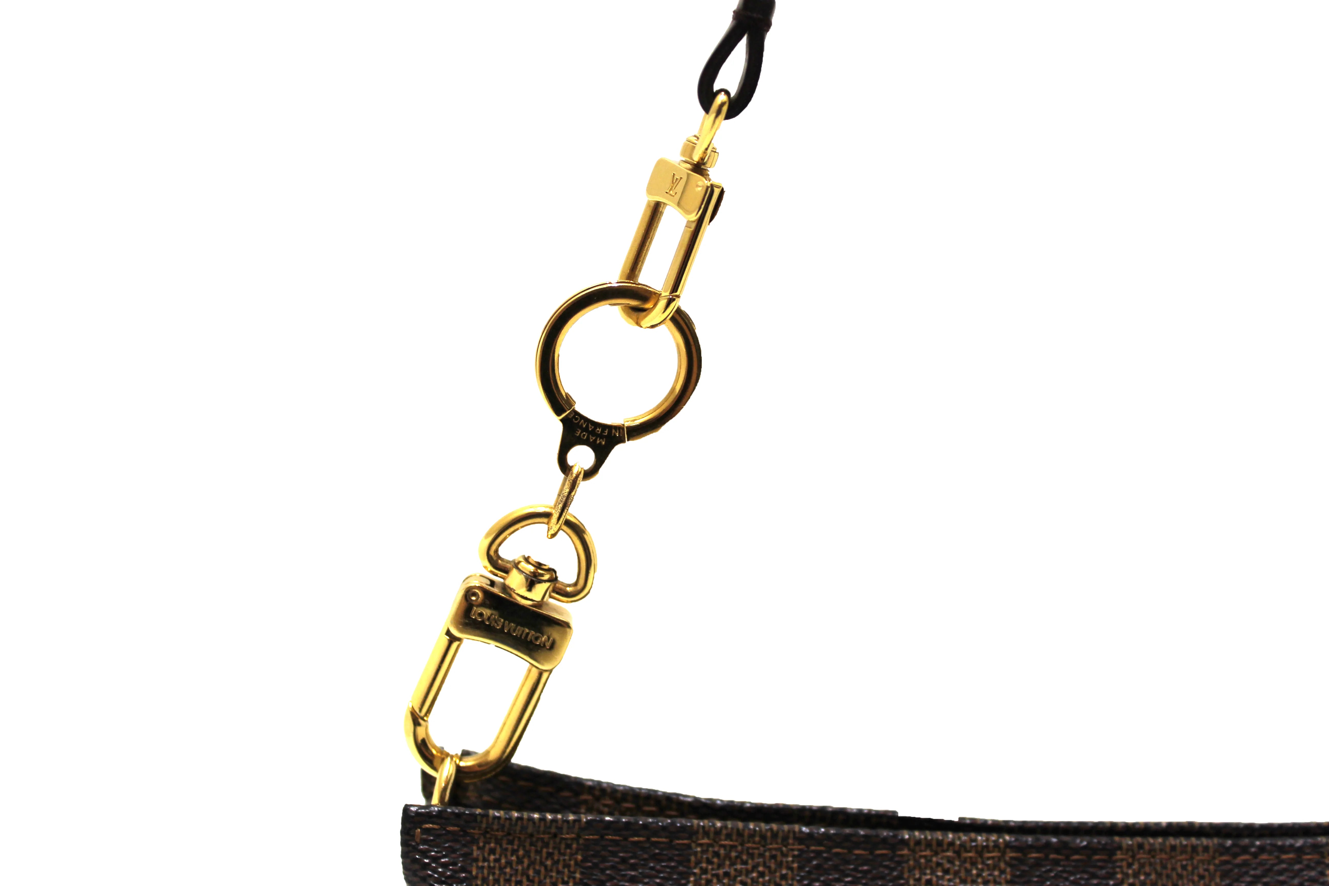 Authentic Louis Vuitton Damier Ebene Navona Pochette Crossbody Bag with Extender Key Ring - Perfect for Women's Everyday Use, Travel & Special Occasions