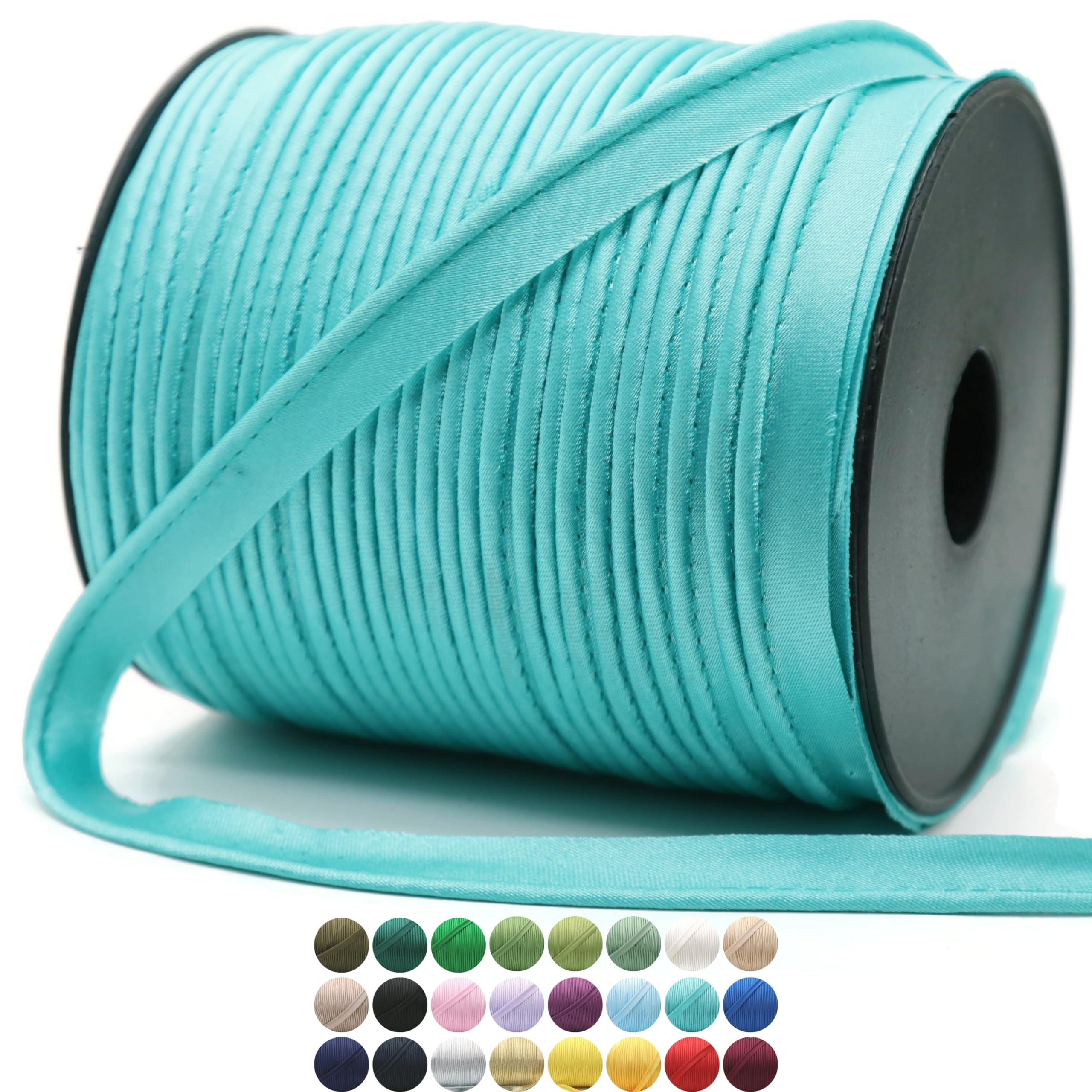 Premium Satin Piping Trim - 10 Yards - 25+ Colors (Including Teal Blue) - Double Fold Bias Tape for Sewing, Clothing, Upholstery & DIY Crafts - Shiny Welting Cord with Spool - Perfect for Dresses, Pillows, Quilts & Home Decor Projects