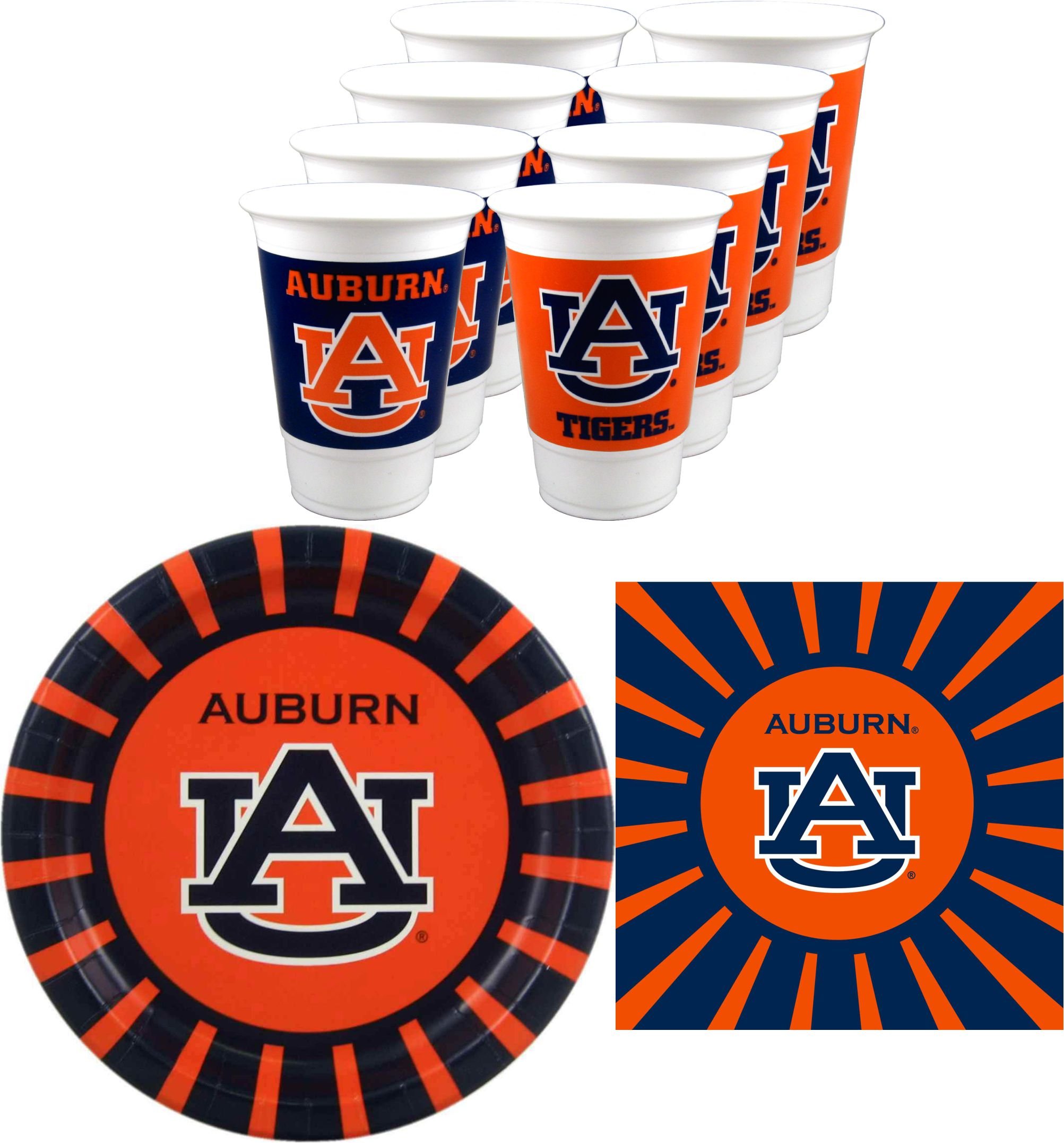 Auburn Tigers Party Supplies 48-Piece Officially Licensed University Set - 16 oz Plastic Cups, 9 Inch Paper Plates, Luncheon Napkins for 16 Guests | Perfect for Game Day Tailgates, College Dorms & Alumni Parties by Westrick