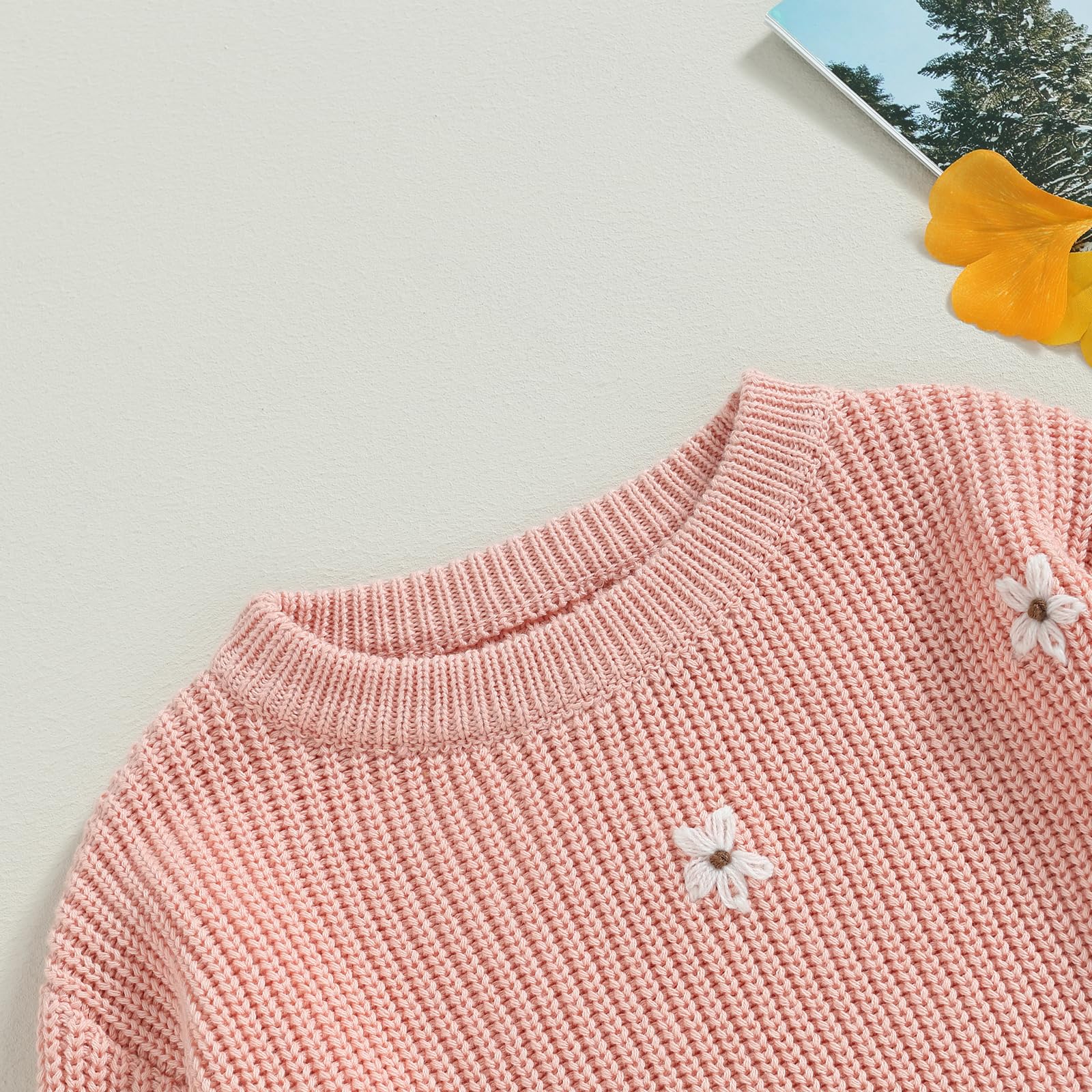 YOKJZJD Chunky Knit Baby Sweater for Girls - Floral Warm Long Sleeve Knitted Top for Newborn & Toddler | Fall Winter Clothing for Photo Shoots & Family Outings