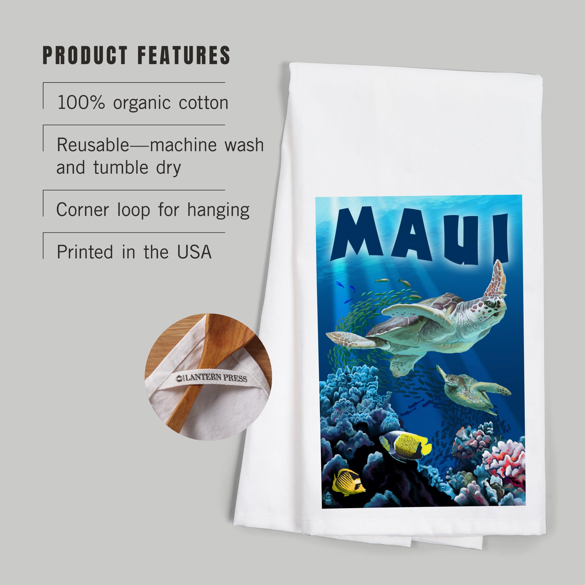 Lantern Press Maui Hawaii Sea Turtles Swimming - 100% Cotton Tea Towel & Decorative Hand Towel for Kitchen, Bathroom & Home Decor - Perfect for Beach House, Coastal Decor & Tropical Themed Rooms