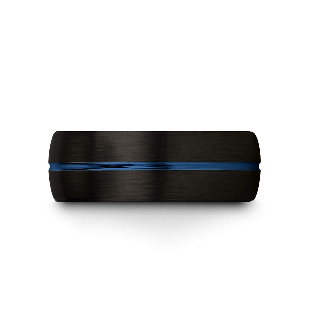 Premium Tungsten Carbide Wedding Band Ring - 8mm Blue & Black Center Line Dome - Black Brushed & Polished Finish - Custom Engraved for Men & Women - Perfect for Anniversary, Engagement & Everyday Wear