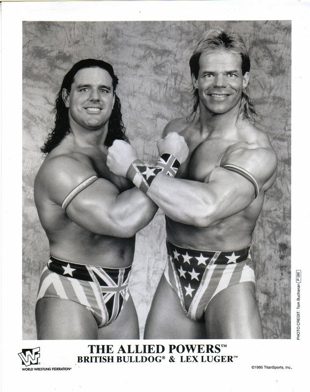 Vintage 1995 Allied Powers British Bulldog & Lex Luger Wrestling Action Figure - Collectible P280 B/W Wrestling Toy for Fans & Display   Perfect for Wrestling Memorabilia Collections, Nostalgic Gift for Wrestling Enthusiasts, and Home/Office Display Decor