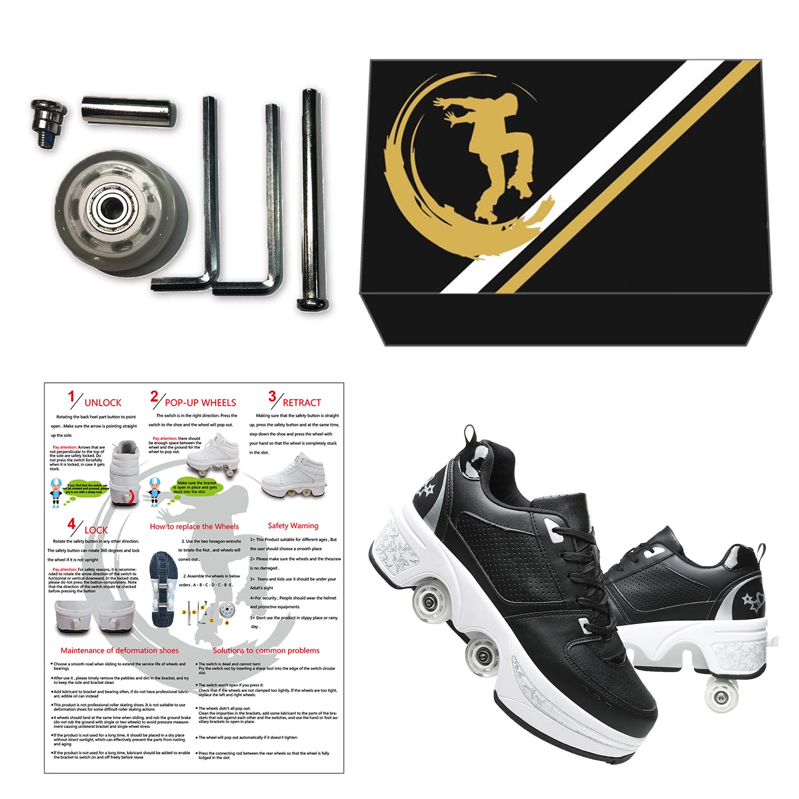 Women's & Kids' Convertible Roller Skate Shoes - 4-Wheel Sneakers for Outdoor Skating | Perfect for Girls, Boys & Beginners | Fun for Parks, Rinks & Outdoor Play