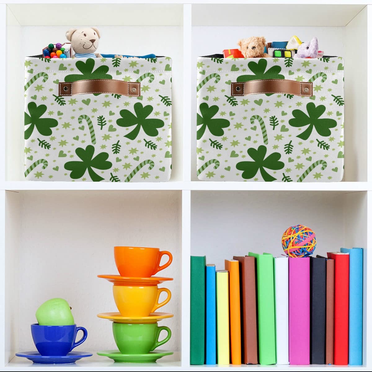 Clover Leaves Rectangle Collapsible Storage Basket - Waterproof Organizer Bin for Nursery Toys, Books, Closet Shelves & Bedroom Decor | Perfect for Kids Room Organization & Home Storage Solutions