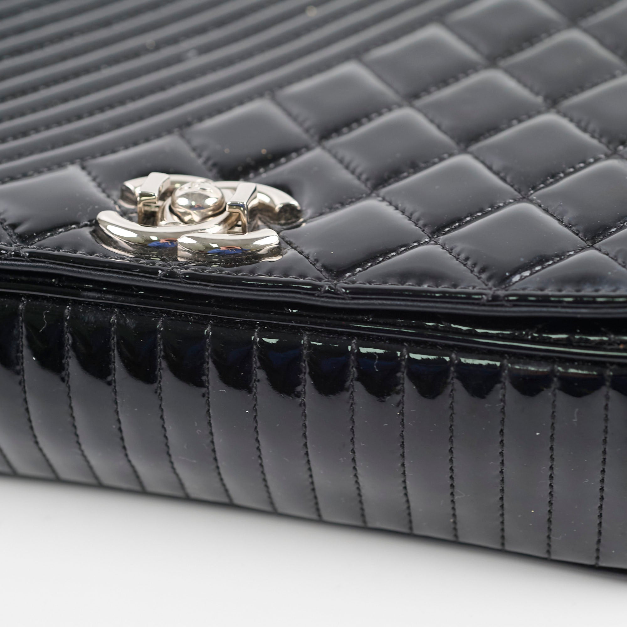 Chanel Patent Leather Medium Coco Boy Flap Bag in Black | Luxury Designer Handbag for Women | Perfect for Evening Events, Parties & Special Occasions