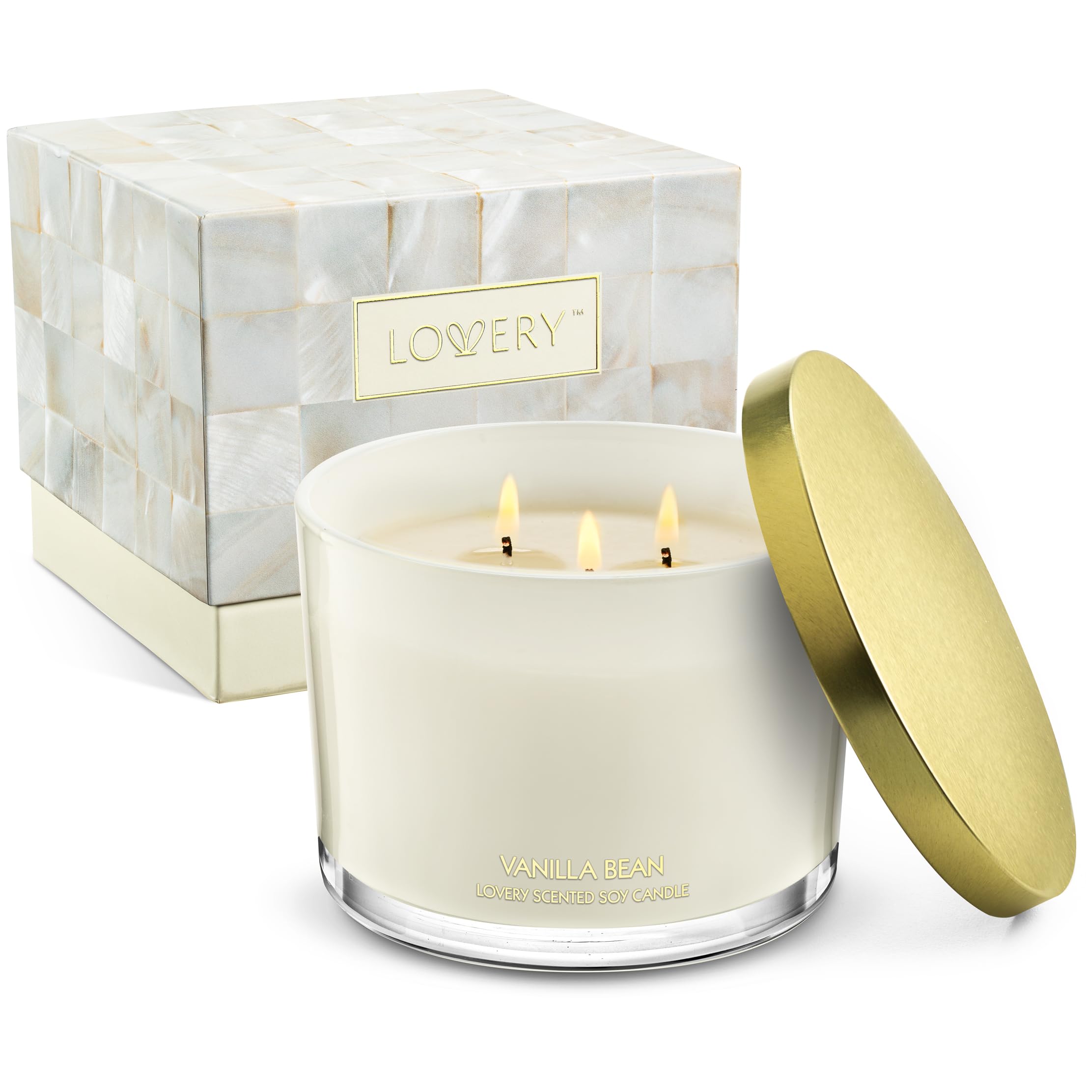 Vanilla Scented Soy Candle Gift Set - 3 Wick Large Jar Candle (50 Hour Burn Time) | Birthday Gifts for Women, Mothers Day Present, Stress Relief & Aromatherapy | Perfect for Home Decor, Relaxation, Spa Nights & Romantic Ambiance
