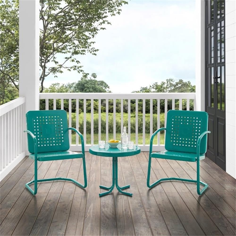 3-Piece Metal Outdoor Patio Chair Set in Turquoise Gloss - Perfect for Garden, Poolside, and Backyard Relaxation