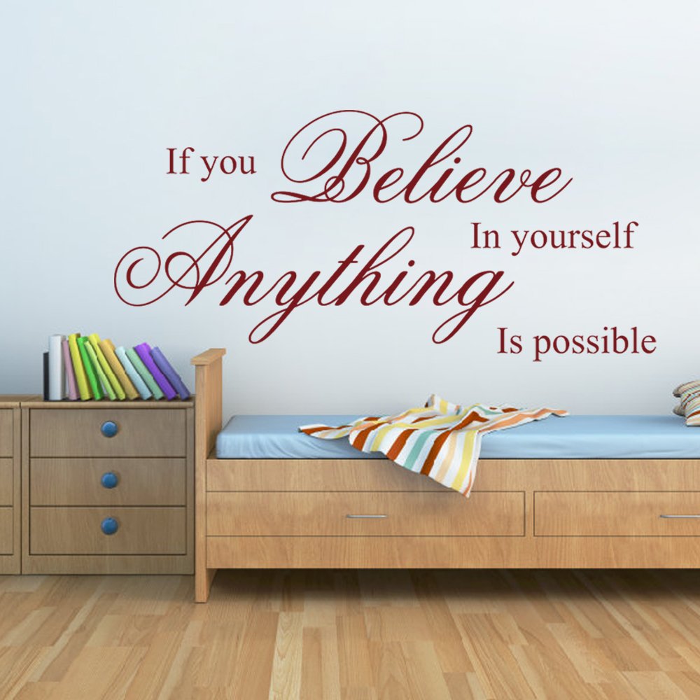 Inspirational Wall Decals - 'If You Believe In Yourself Anything Is Possible' Vinyl Quote Stickers for Home Office Decor, White Small Size, Perfect for Bedroom, Living Room & Nursery Wall Art
