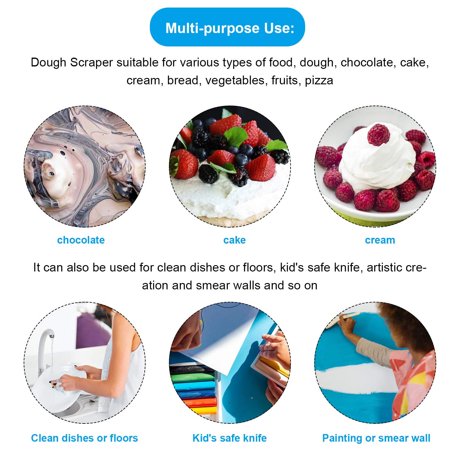 2-Pack Flexible Silicone Dough Scraper & Bowl Spatula - Multi-Purpose Curved Pastry Tool with Flat Edge for Baking, Cake Decorating, Bread Making & Fondant Work - Perfect for Kitchen, Bakery & Home Baking Projects
