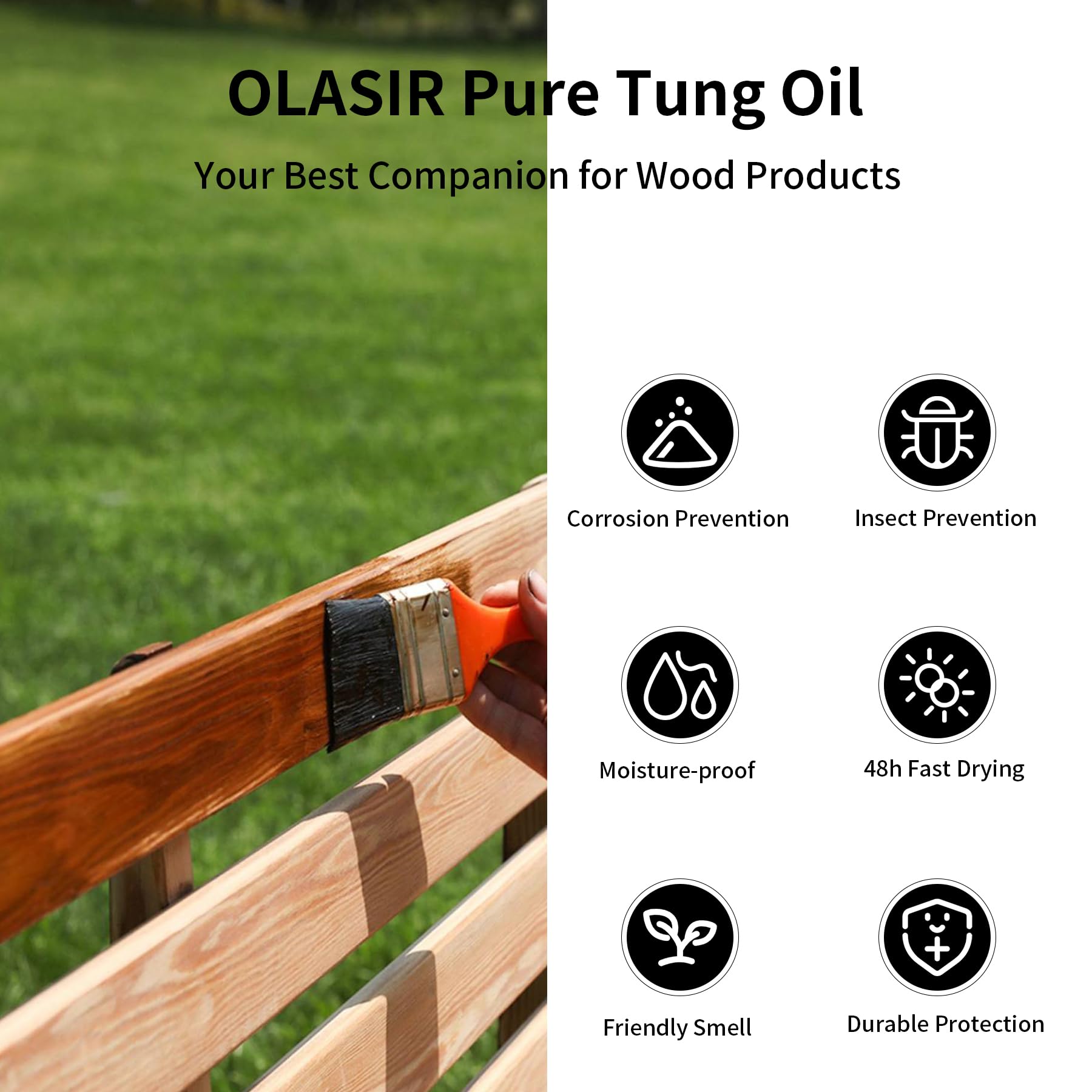 OLASIR 1 Gallon (128 oz) Pure Tung Oil - Natural Food Grade Wood Finish for Floors, Furniture | Waterproof, Non-Toxic | Ideal for Indoor & Outdoor Wood Projects, DIY Woodworking, and Wood Restoration