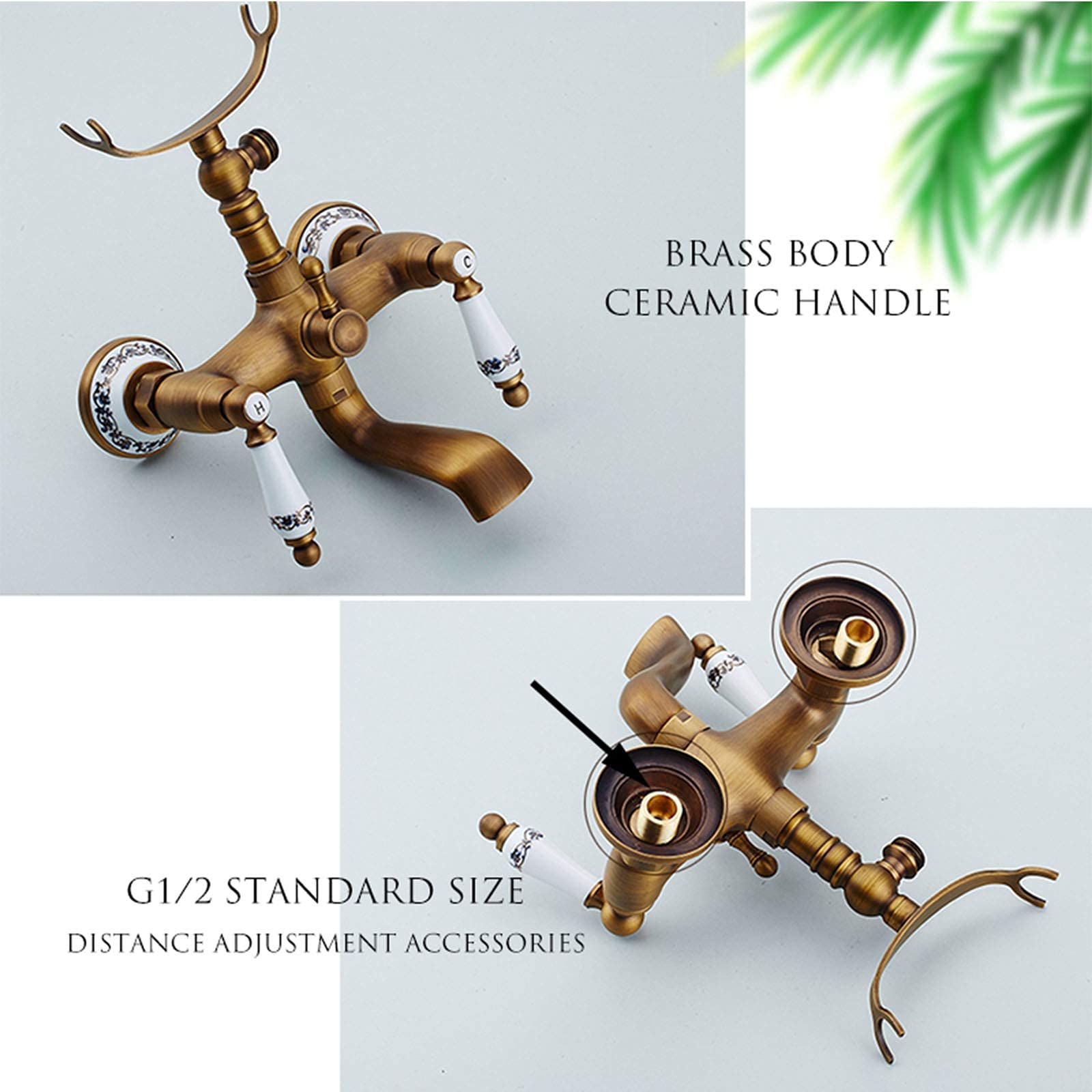Antique Brass Bathtub Faucet with Handheld Shower - Luxury Wall Mount Tub Mixer Tap with Dual Handles - Vintage Bathroom Fixture for Classic & Modern Bathrooms