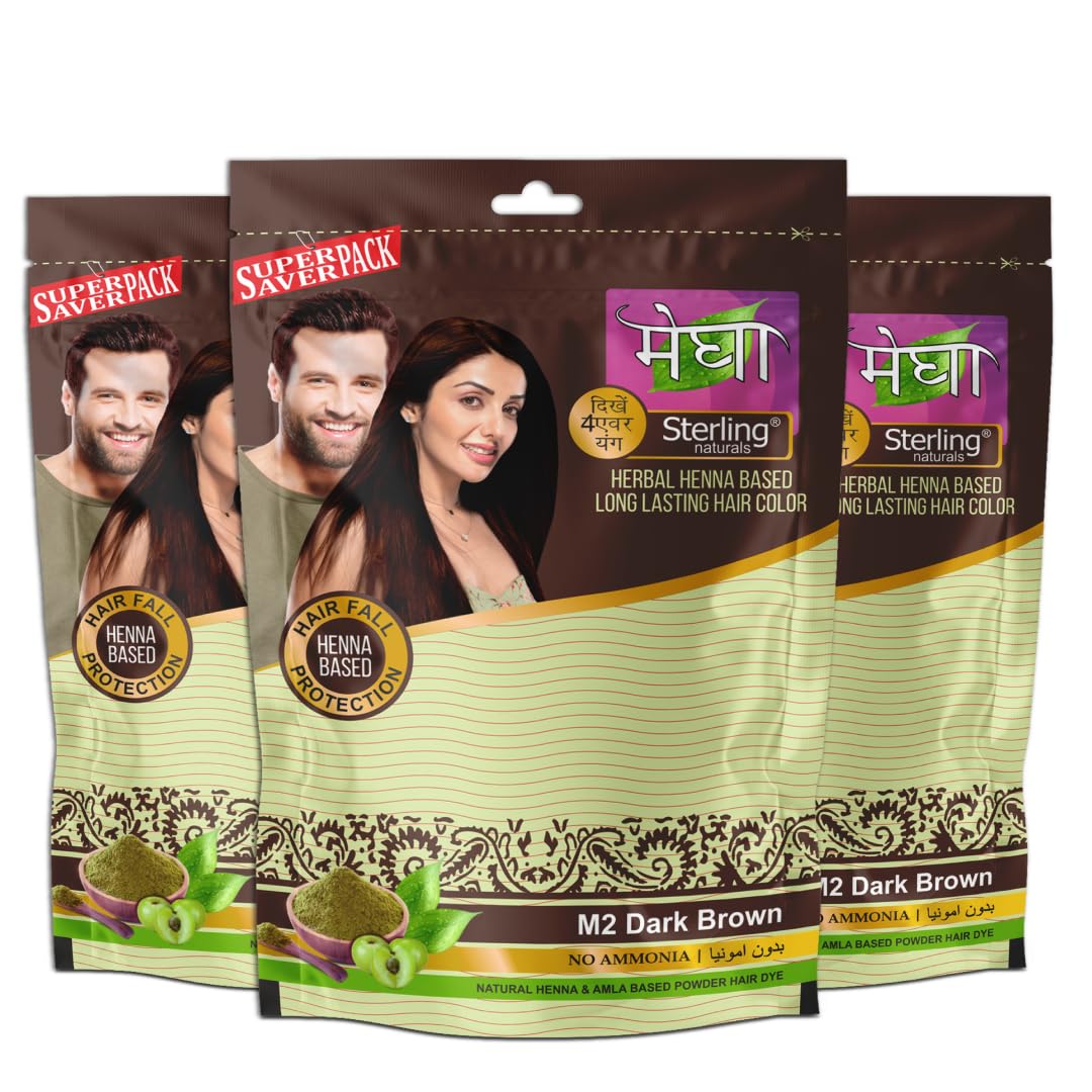 Sterling Naturals Organic Henna Hair Dye for Women - Chemical-Free, Ammonia-Free, 100% Natural Dark Brown Hair Color - Pack of 3 (45g Each) - Perfect for Gray Coverage, Hair Conditioning & Natural Coloring at Home