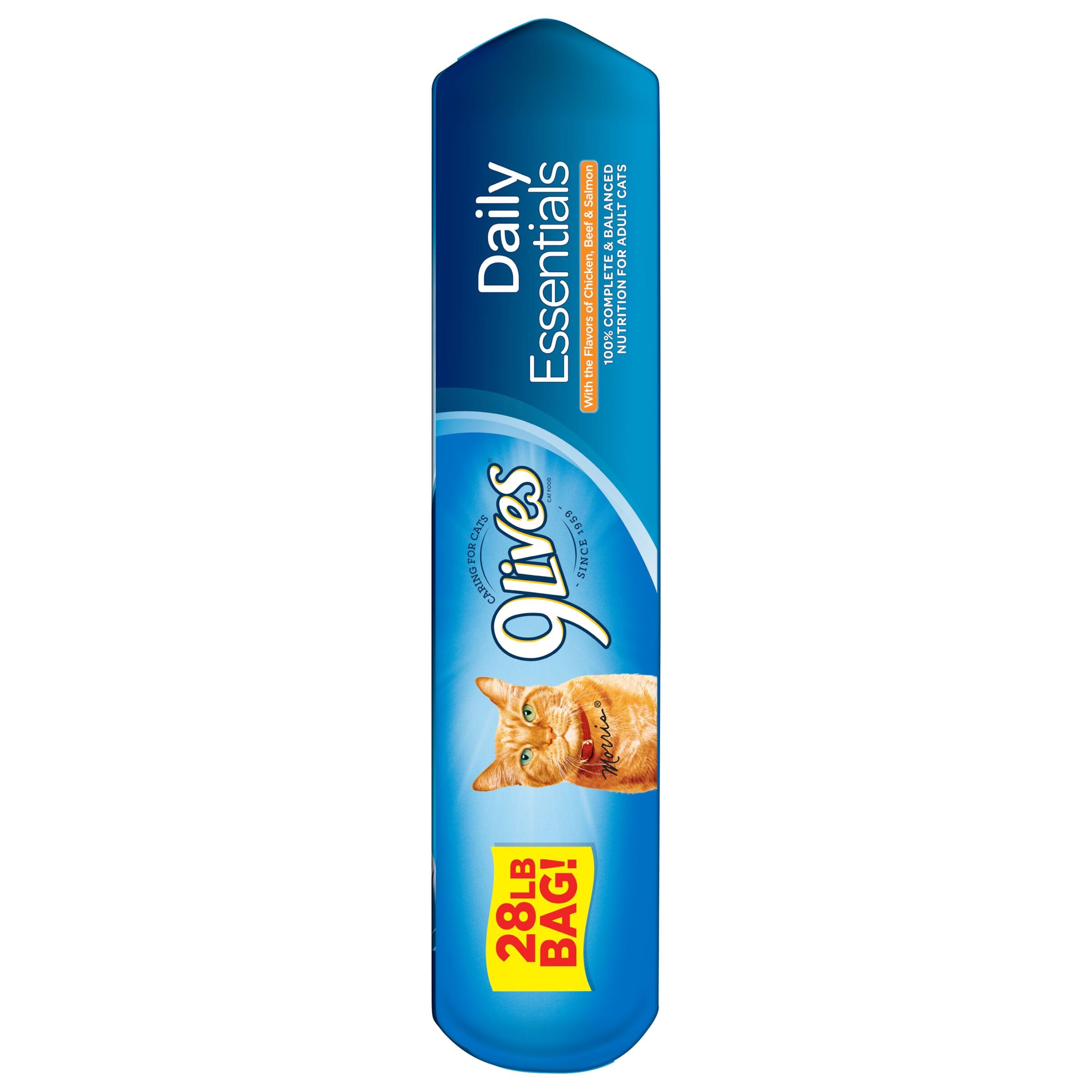9Lives Daily Essentials Dry Cat Food - Chicken, Beef & Salmon Flavors, 28 lb Bag - High Protein Cat Kibble for Adult Cats - Perfect for Multi-Cat Households & Long-Term Feeding
