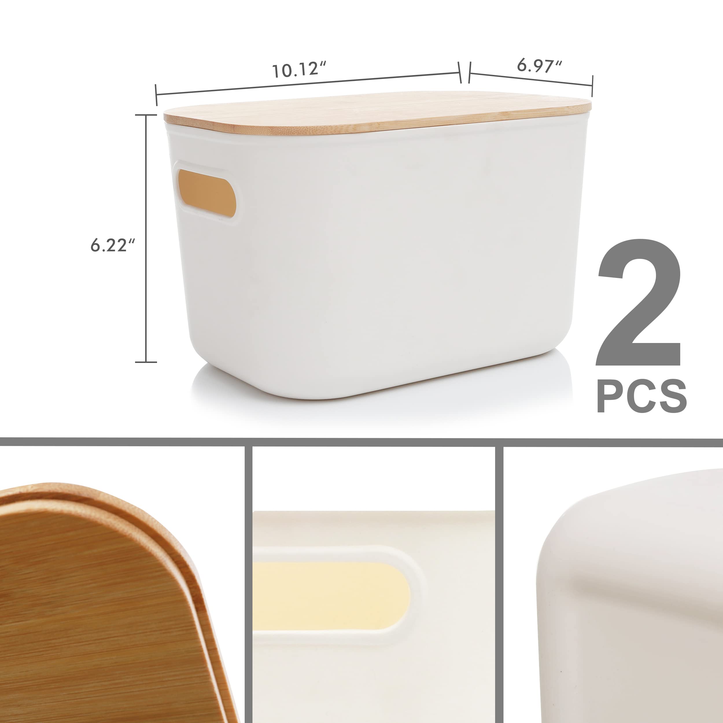 6-Piece Stackable Storage Bins with Bamboo Lids - Home & Office Organization