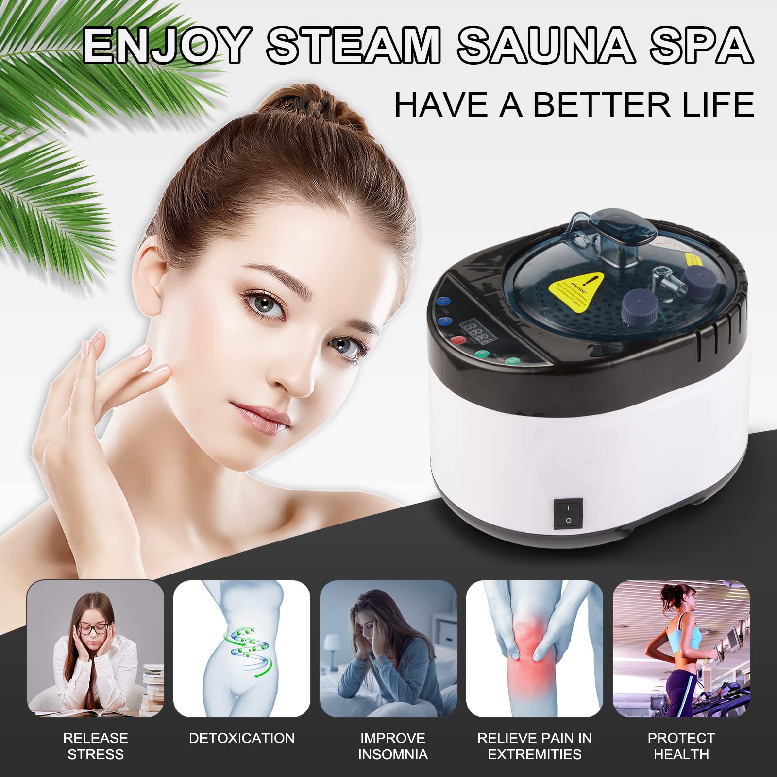 ZONEMEL 4L Portable Sauna Steamer with Remote Control - Stainless Steel Steam Generator for Home Spa, Body Detox & Relaxation - Digital Timer Display, US Plug (Black) - Perfect for Home Wellness, Yoga Studio & Personal Detox Therapy