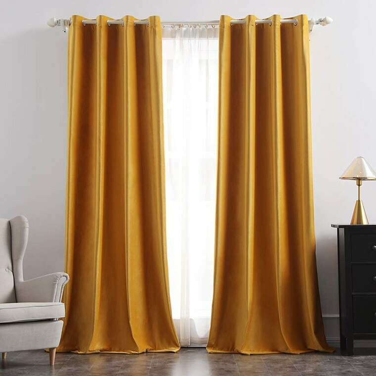 Brittany Velvet Plain Yellow Curtains - Blackout Window Drapes for Living Room & Bedroom