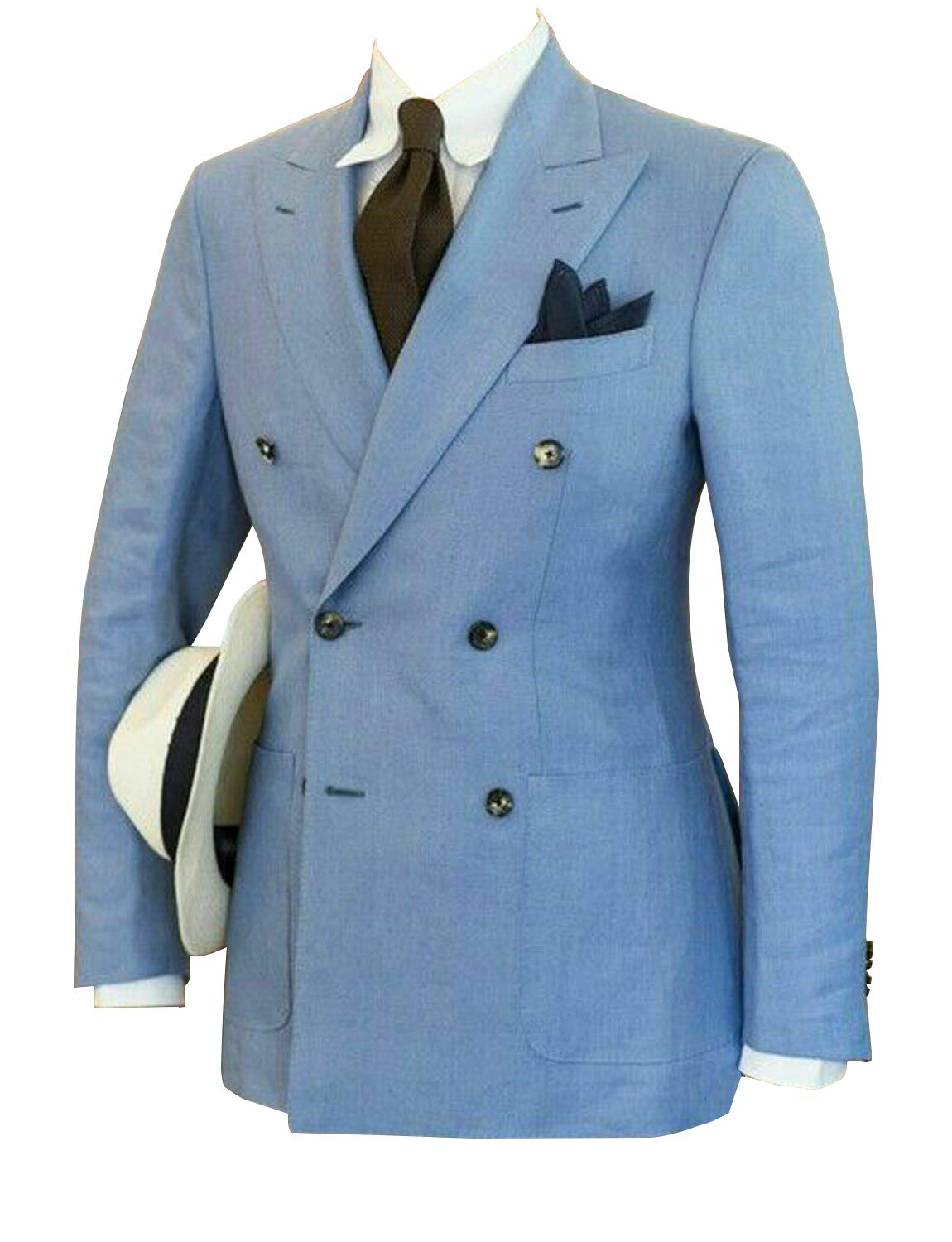 UMISS Men's Slim Fit Double Breasted Blazer Jacket with Peak Lapel - Formal Business Suit for Office, Wedding & Special Occasions