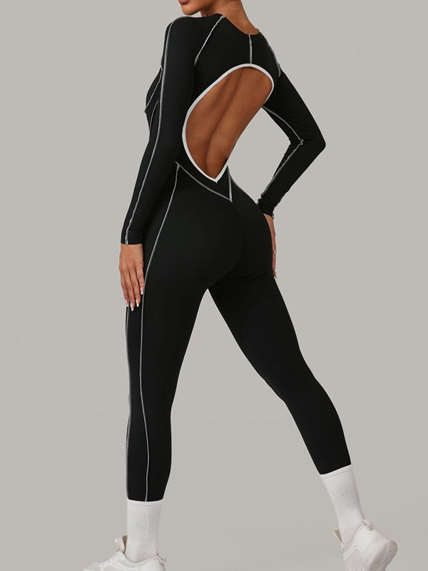 ZASUWA Women's Sexy Backless Contrast Color Stripes Jumpsuit - Perfect for Night Out, Party, and Date Night