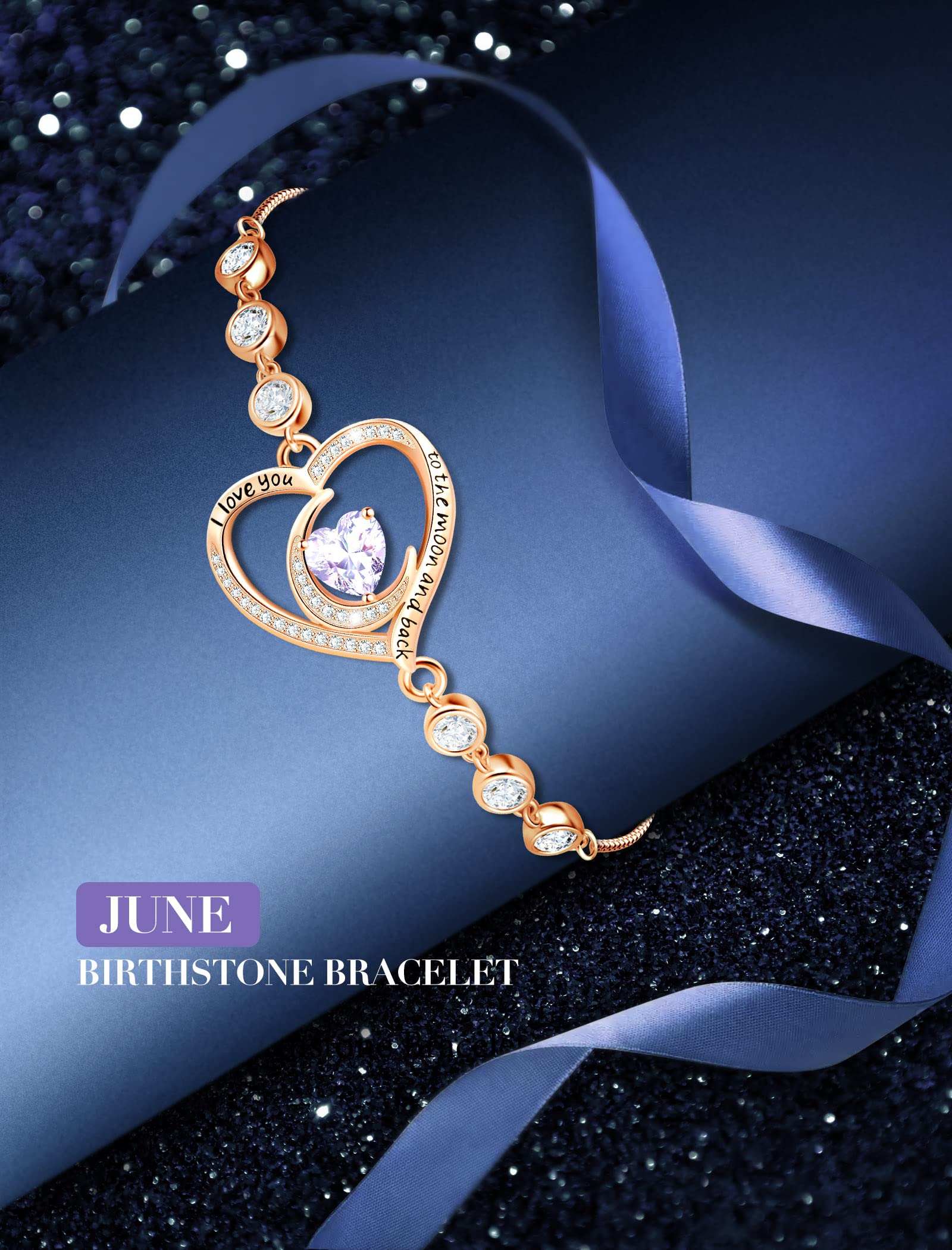 925 Sterling Silver Birthstone Bracelet for Women - Adjustable Tennis Bracelet, Luxurious I Love You Jewelry Gift for Wife, Mother, Girlfriend - Perfect for Christmas, Anniversary, Birthday - Elegant Everyday Wear & Special Occasions