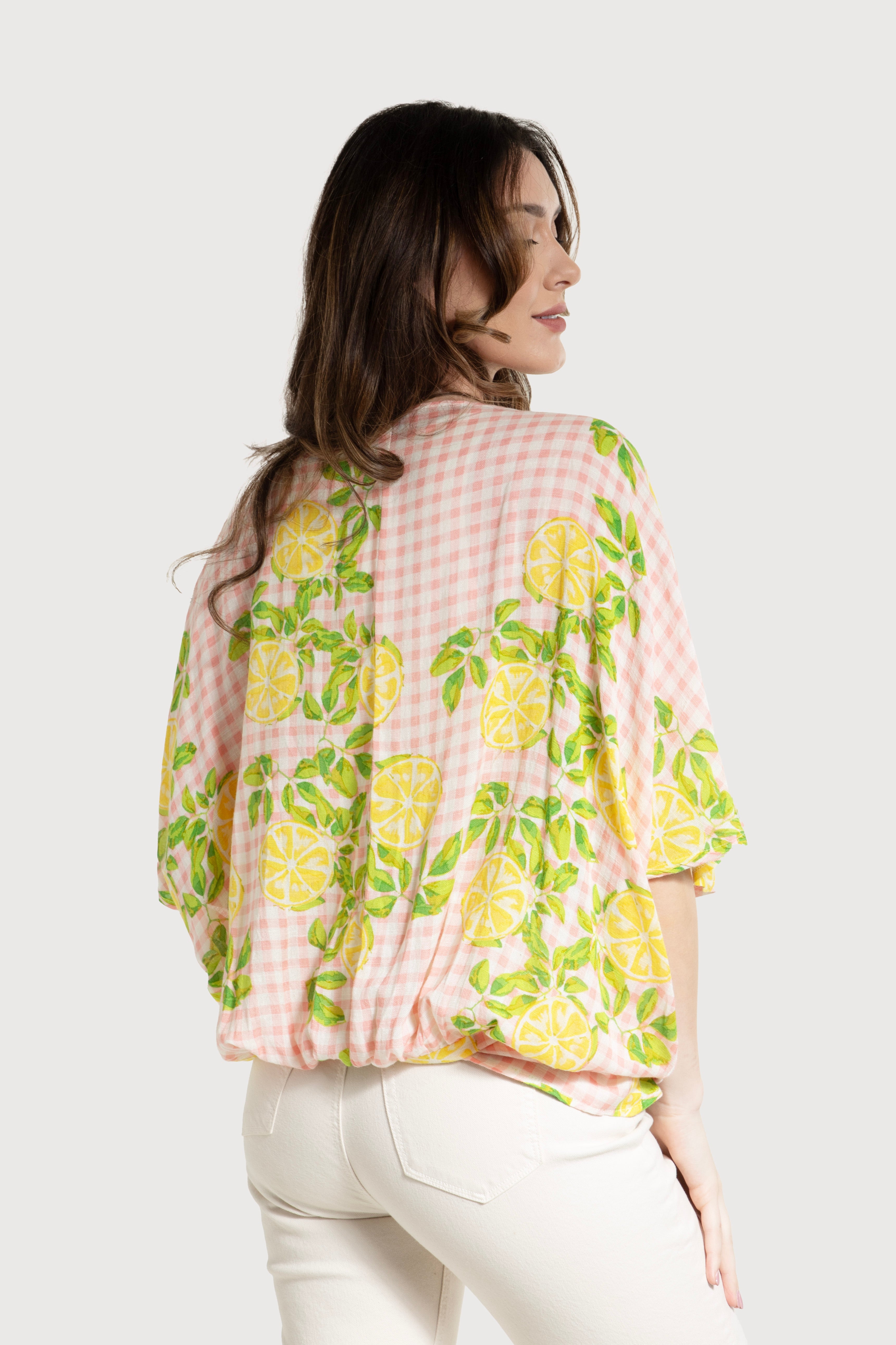 Stylish Short Tie Front Kimono in Citrus Gingham Print - Perfect for Beach Cover-ups, Summer Outfits & Boho Fashion