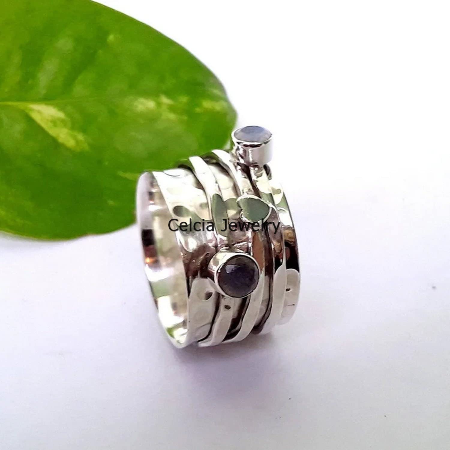 Natural Moonstone Heart Spinner Ring - Handmade Love & Meditation Ring for Women & Men | Unique June Birthstone Jewelry, Wedding Gift | US Size 7 | Perfect for Stress Relief, Spiritual Healing & Romantic Occasions