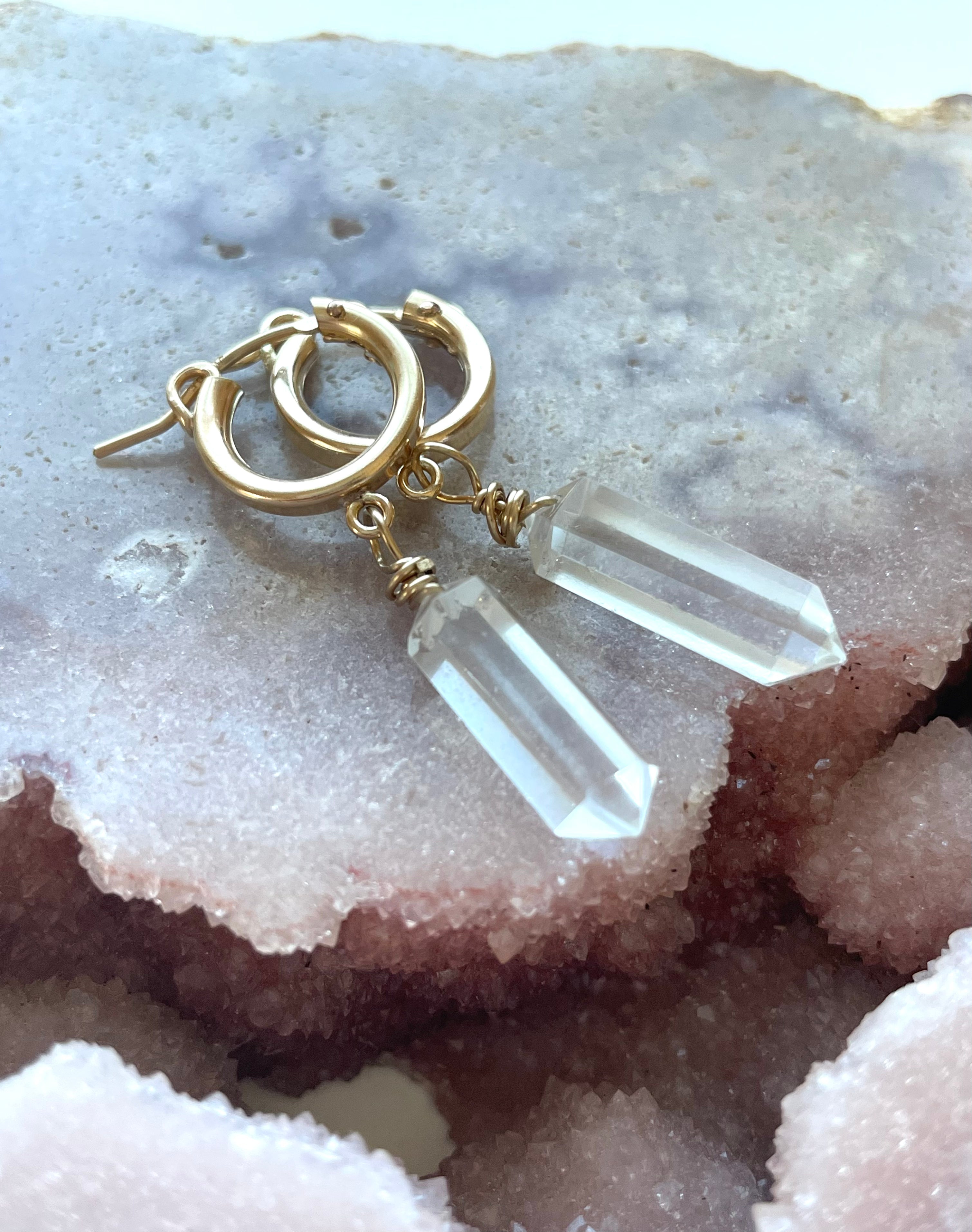 14K Gold Filled Tiny Crystal Clear Quartz Huggie Earrings - Dainty Everyday Hoop Earrings for Women, Perfect for Work, Date Night & Special Occasions