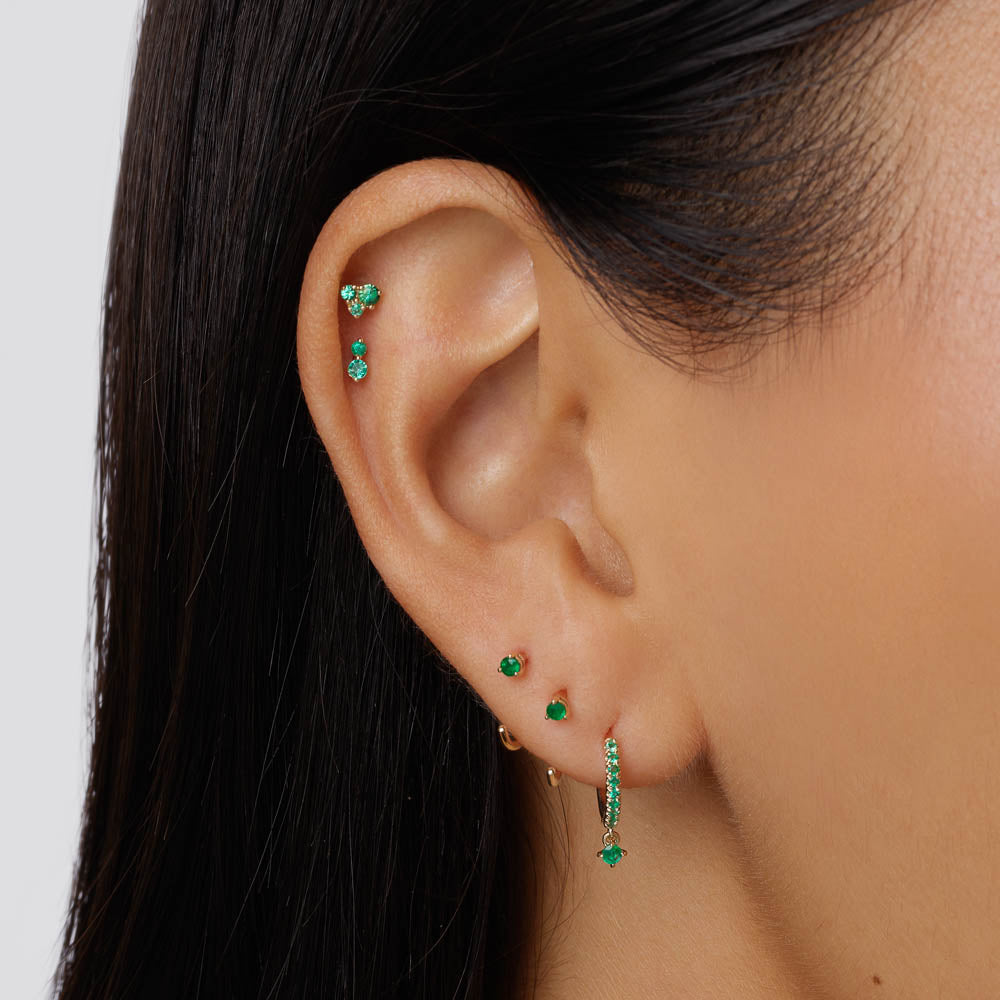 10K Gold Emerald Drop Single Huggie Earrings – Dainty & Elegant Jewelry for Everyday Wear, Parties & Special Occasions