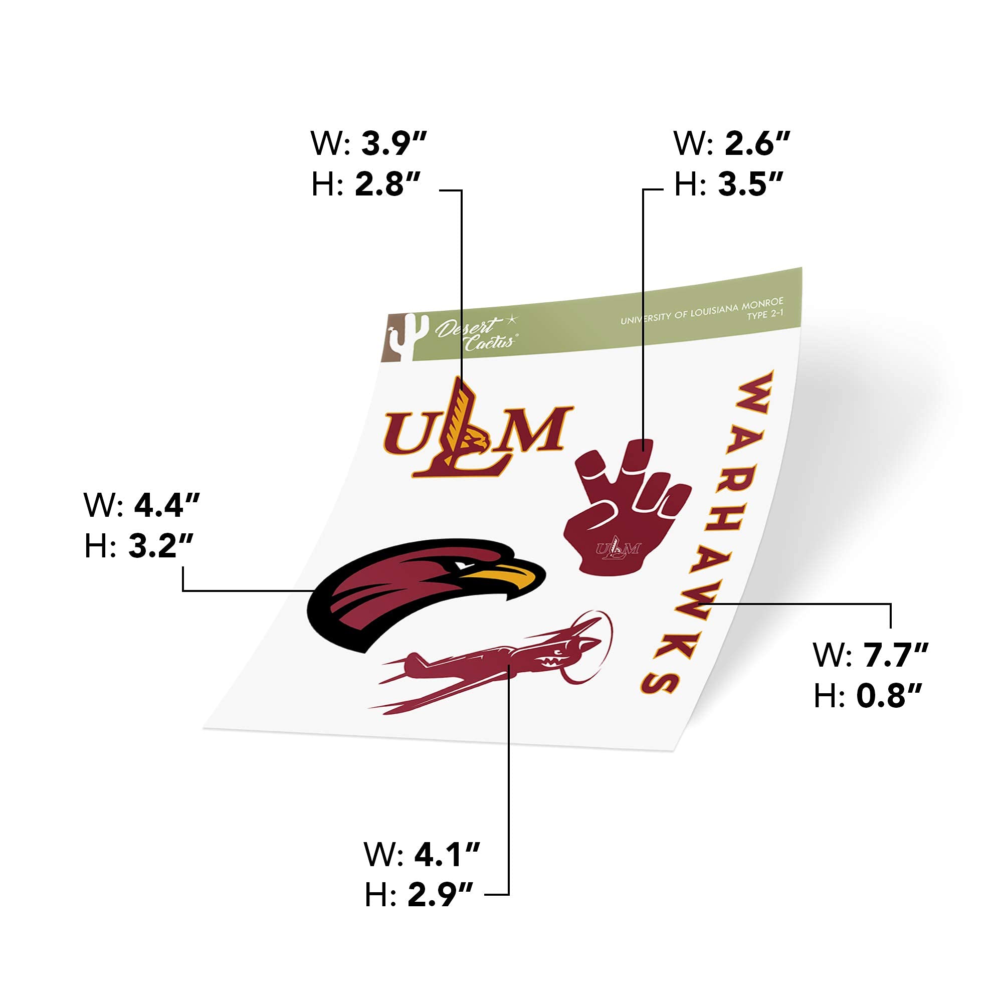 ULM Warhawks Vinyl Decals - Desert Cactus Design Stickers for Laptop, Water Bottle, Car & Scrapbook - University of Louisiana Monroe Fan Gear | Perfect for Game Day, School Spirit & DIY Crafts