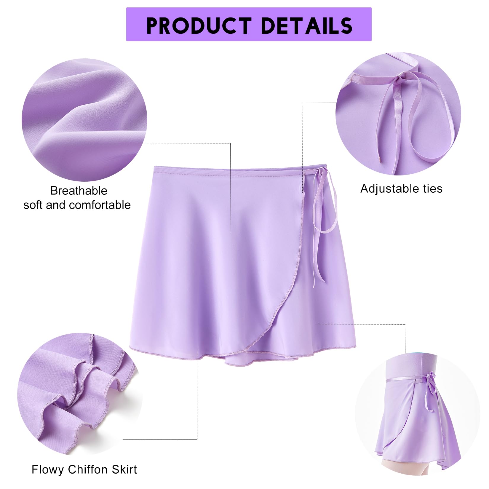 HiDance Women's Ballet Wrap Skirt - Adjustable Chiffon Sheer Dance Skirt for Ballerina, Ballet Class, Performance & Practice - Elegant & Comfortable Dancewear for Girls & Women