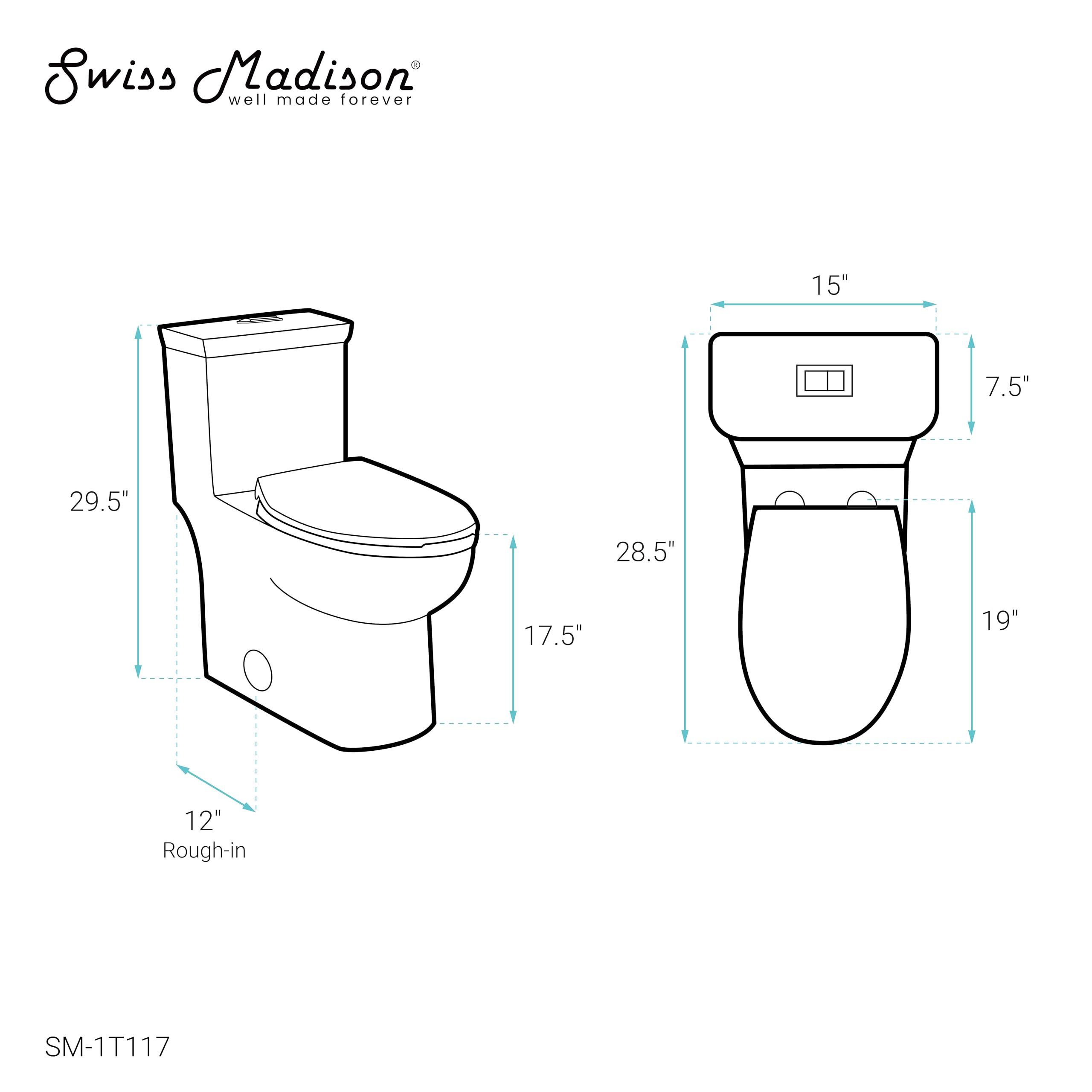 Swiss Madison SM-1T117 Classe One Piece Toilet - Modern ADA Compliant Elongated Bowl, Dual Flush 0.8/1.28 GPF, Glossy White - Perfect for Small Bathrooms & Water-Efficient Homes