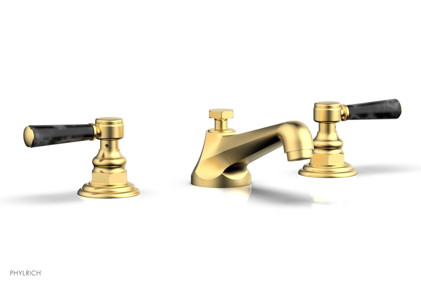 HEX TRADITIONAL Widespread Bathroom Faucet with Black Marble Lever Handles - Model 500 03 | Perfect for Modern Vanities and Luxury Home Decor