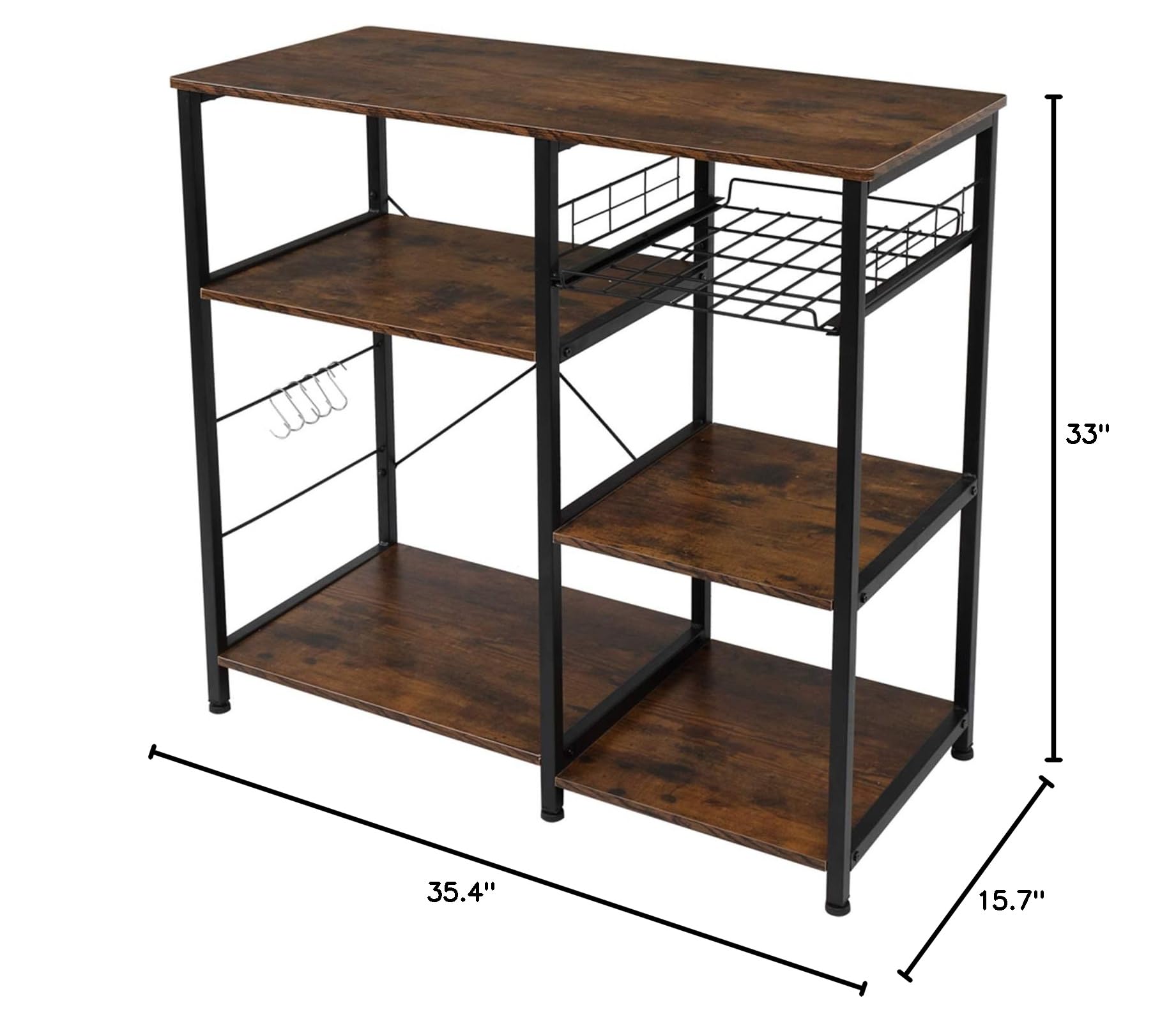 3-Tier Industrial Kitchen Baker's Rack - Black Metal Microwave Stand with Storage Shelves for Oven, Spices & Cookware - Perfect for Small Kitchen, Pantry Organization & Baking Workstation