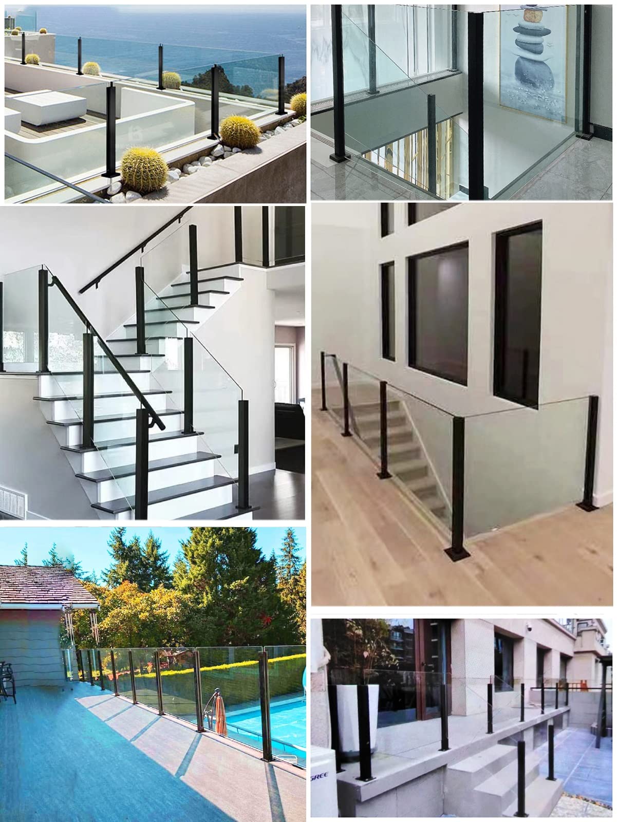 Black Glass Panel Fencing Railing Post - Balustrade End/Mid/Corner Metal Column for Indoor & Outdoor Glass Fence - Fits 10-12mm Thick Glass - 80cm/31.5in Height - Modern Home & Garden Security Barrier for Patio, Pool, Deck, and Staircase