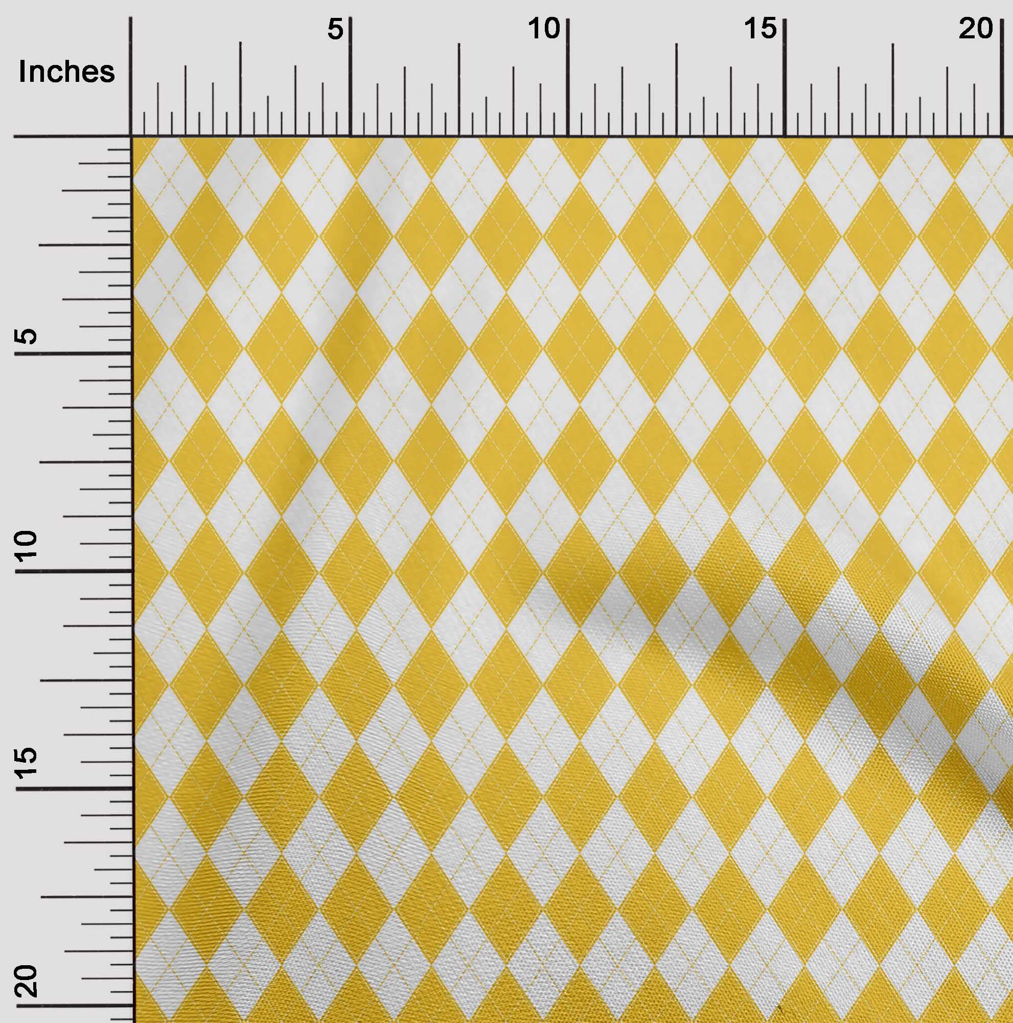 oneOone Cotton Poplin Yellow Check Argyle Print Fabric by The Yard - 56